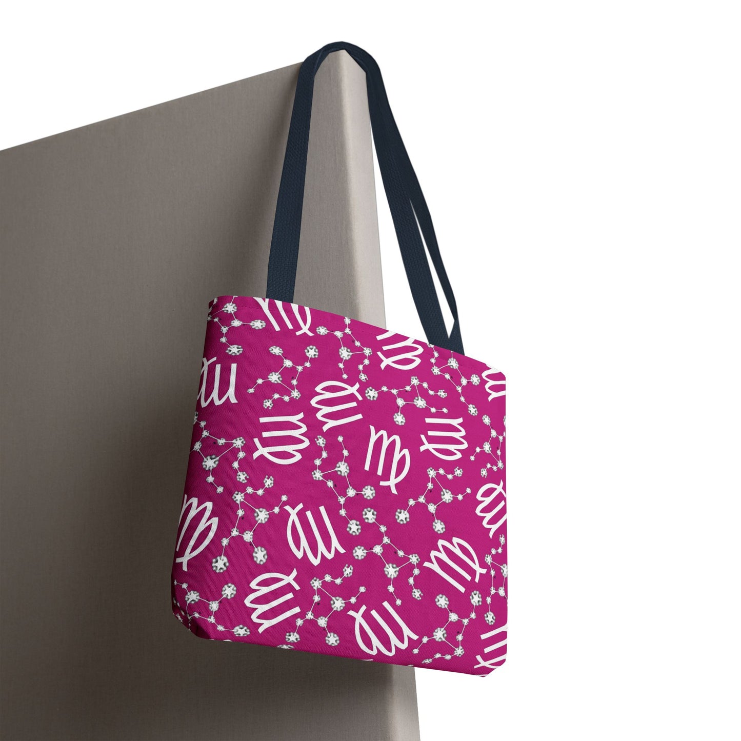 Tote Bag, Virgo Zodiac Sign, AOP, (Pink, White)