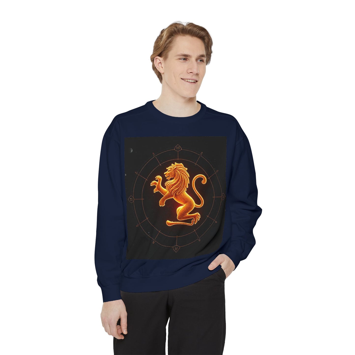 Garment-Dyed Sweatshirt, Unisex, Space Animal Design v1, Leo