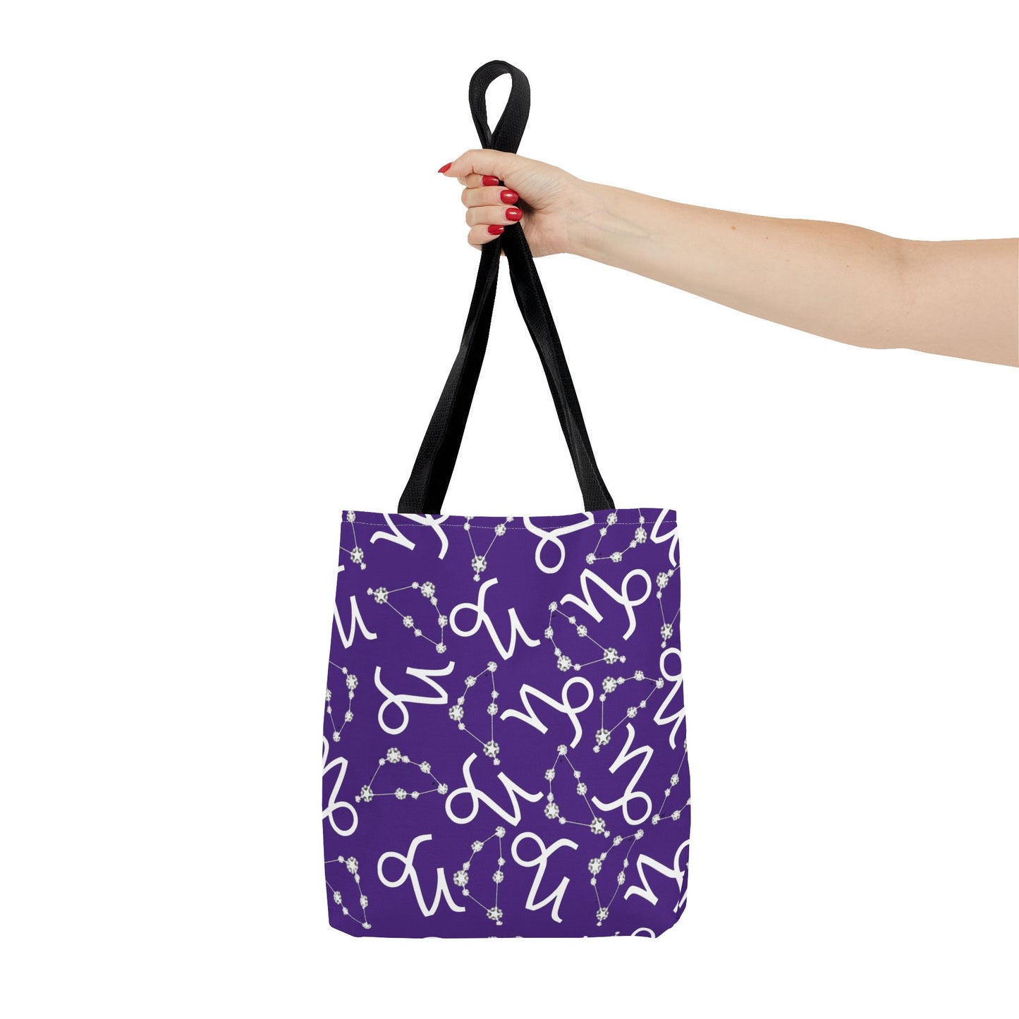 Tote Bag, Capricorn Zodiac Sign, AOP, (Purple, White)