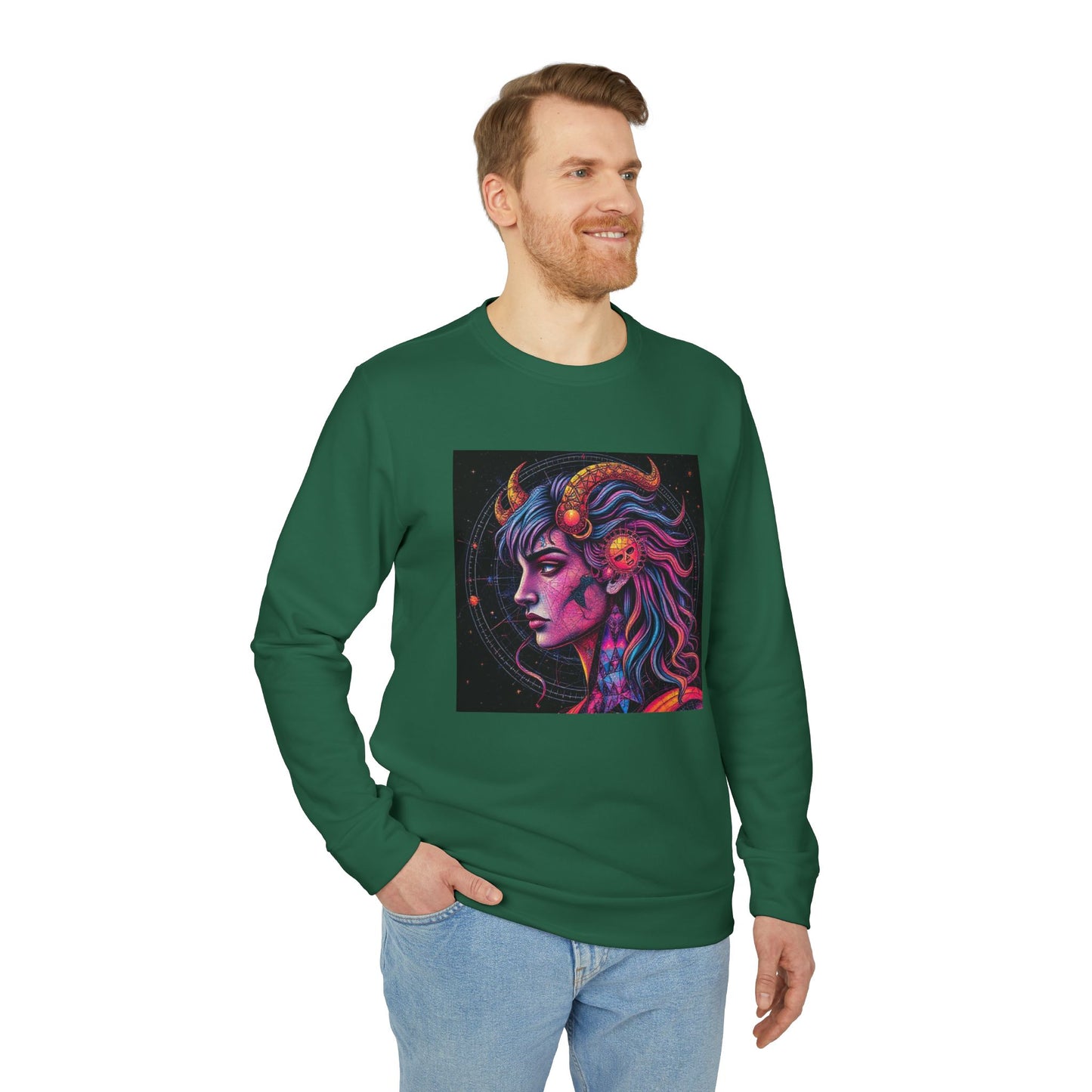 Adidas, Unisex Fleece Crewneck Sweatshirt, Virgo, Pop Art, Zodiac