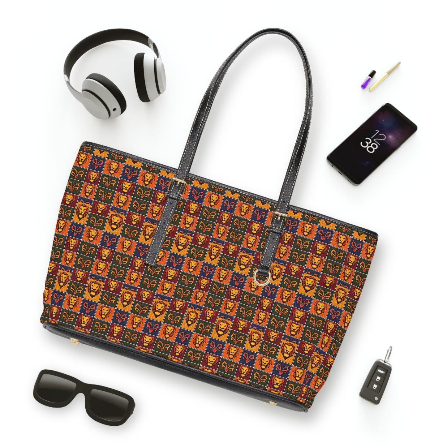 Leather Shoulder Bag, Leo, Zodiac v2, Shapes Pattern