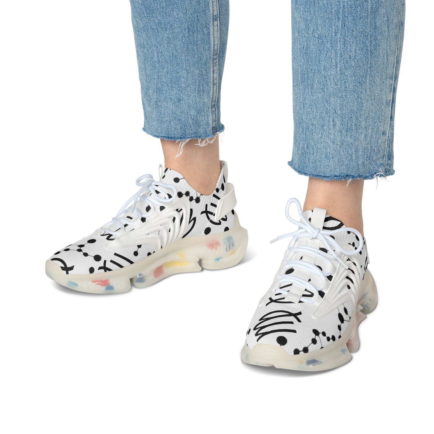 Women's Mesh Sneakers, Constellation & Symbol, Virgo Zodiac Sign, AOP