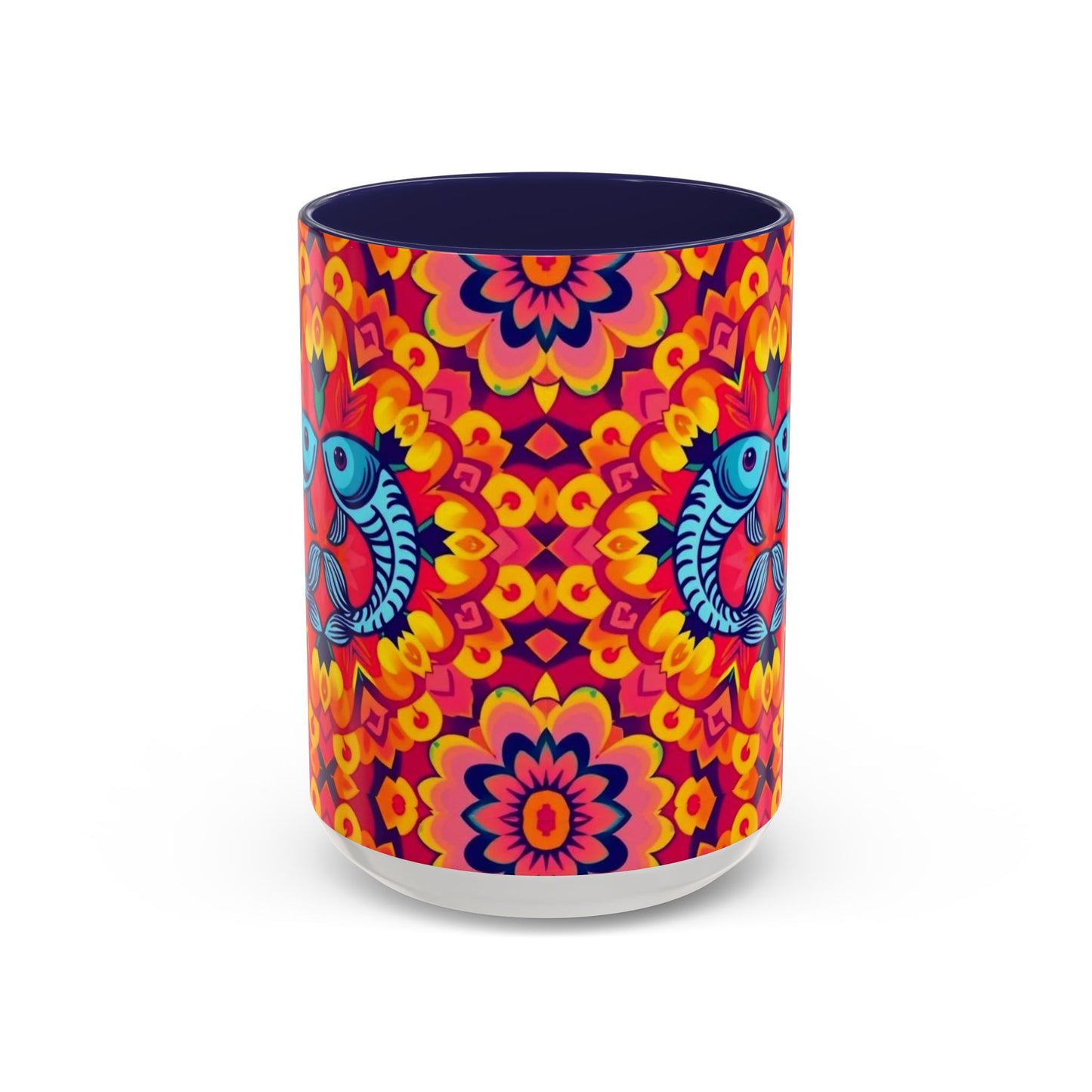 Accent Coffee Mug, Pisces, Zodiac v1, Flower Pattern, (11, 15oz)