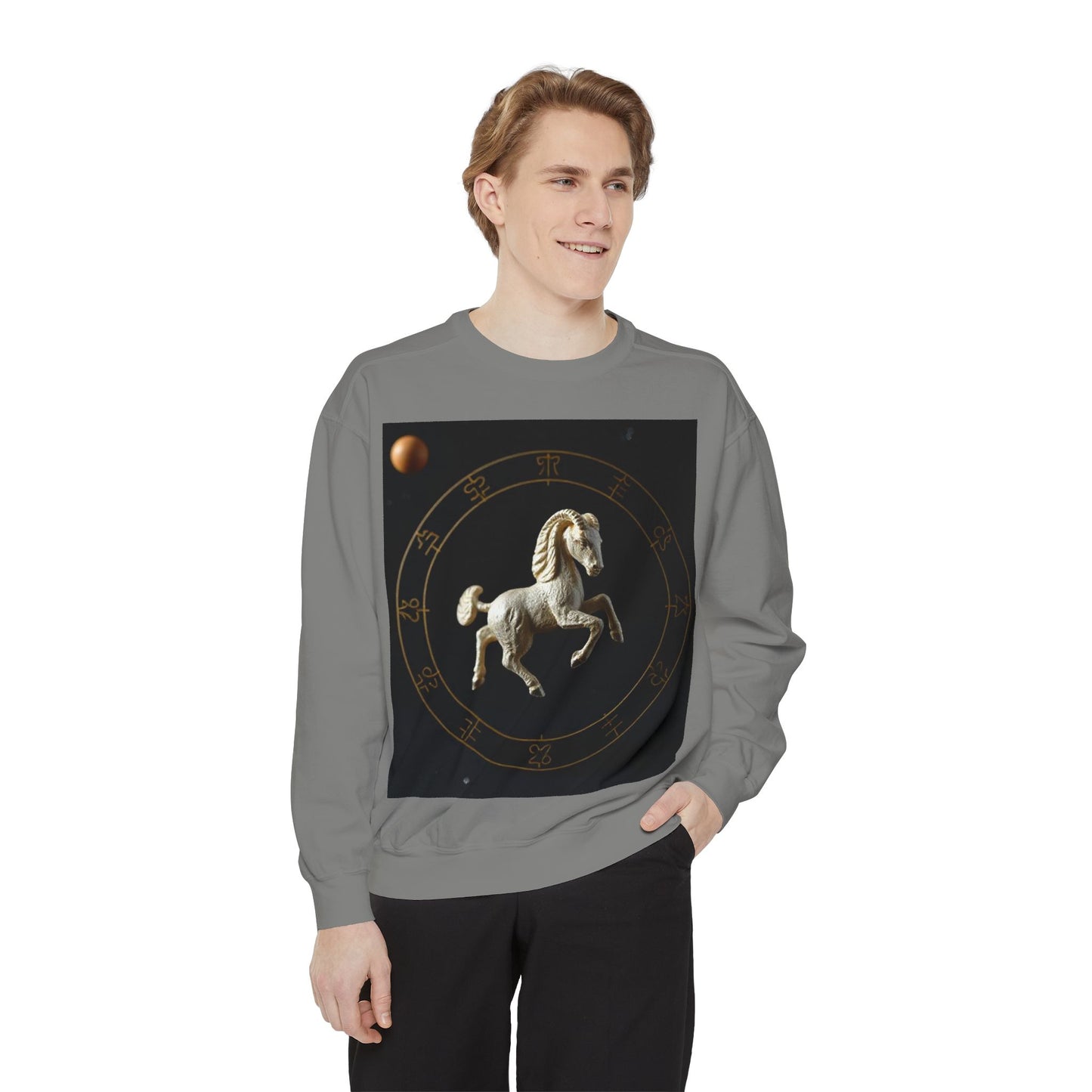 Garment-Dyed Sweatshirt, Unisex, Space Animal Design, Capricorn