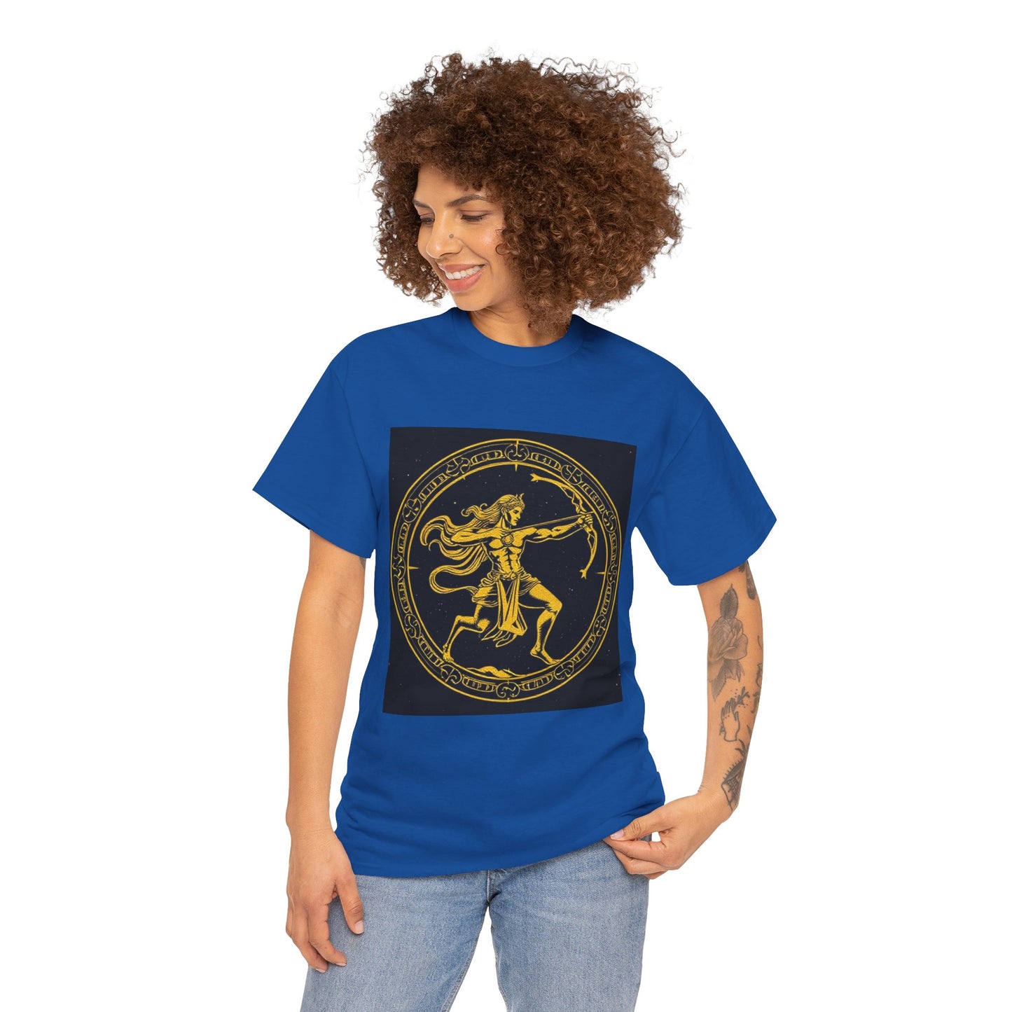 Unisex Heavy Cotton T-Shirt, Mythical Faun/Satyr v1, Sagittarius Zodiac Design