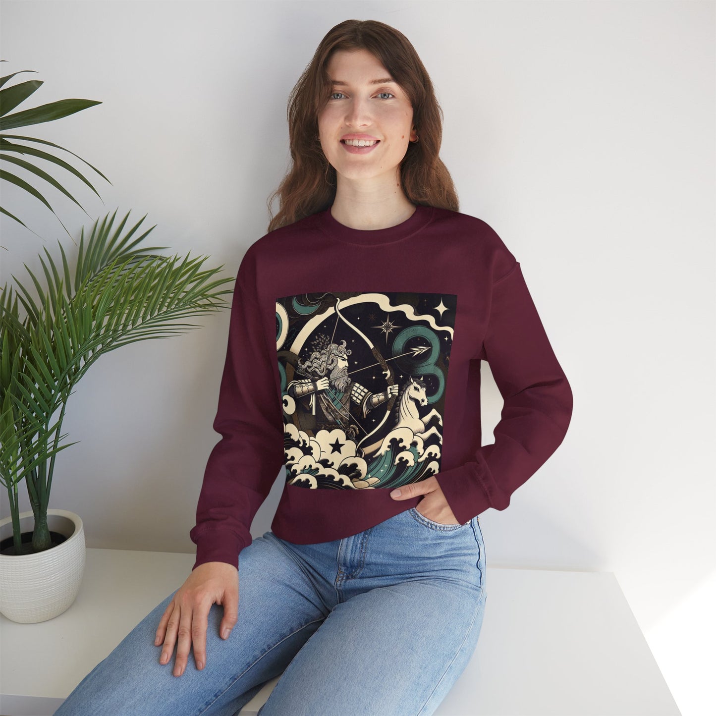 Unisex Heavy Blend™ Crewneck Sweatshirt, Man With Arrow Sagittarius Zodiac Design