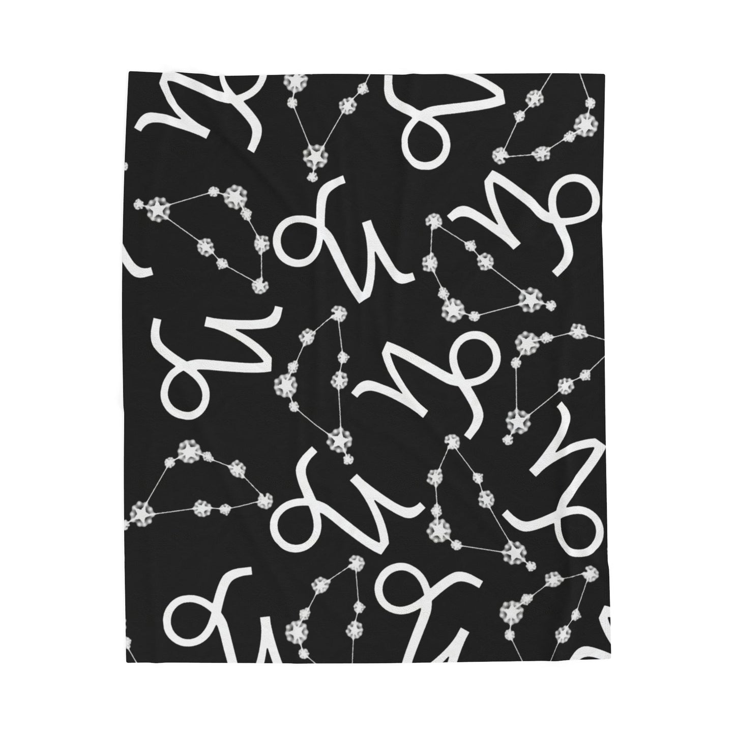 Velveteen Plush Blanket, Capricorn Zodiac Sign, Constellation & Symbol, Black, 100% polyester