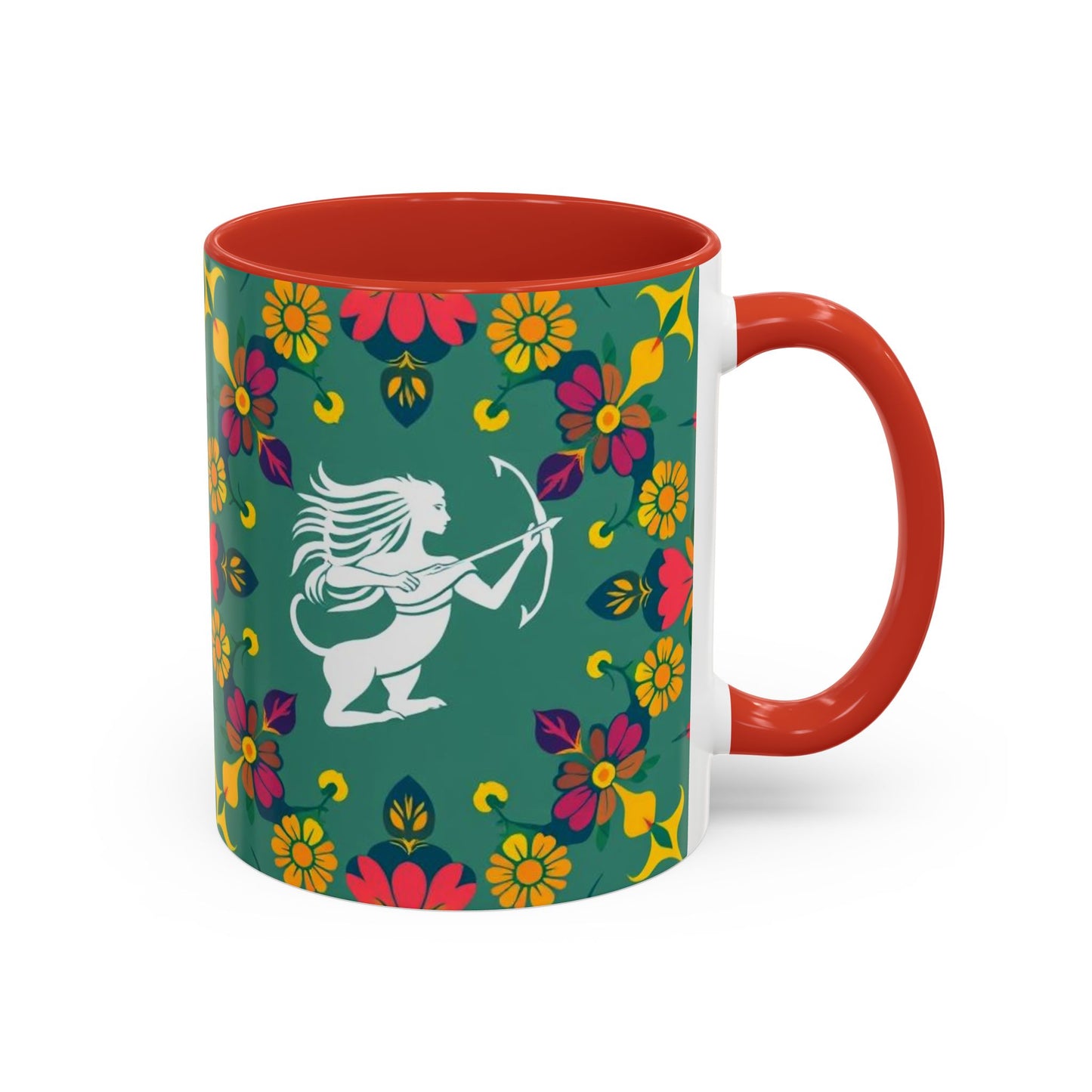 Accent Coffee Mug, Sagittarius, Zodiac. Flower Pattern, (11, 15oz)