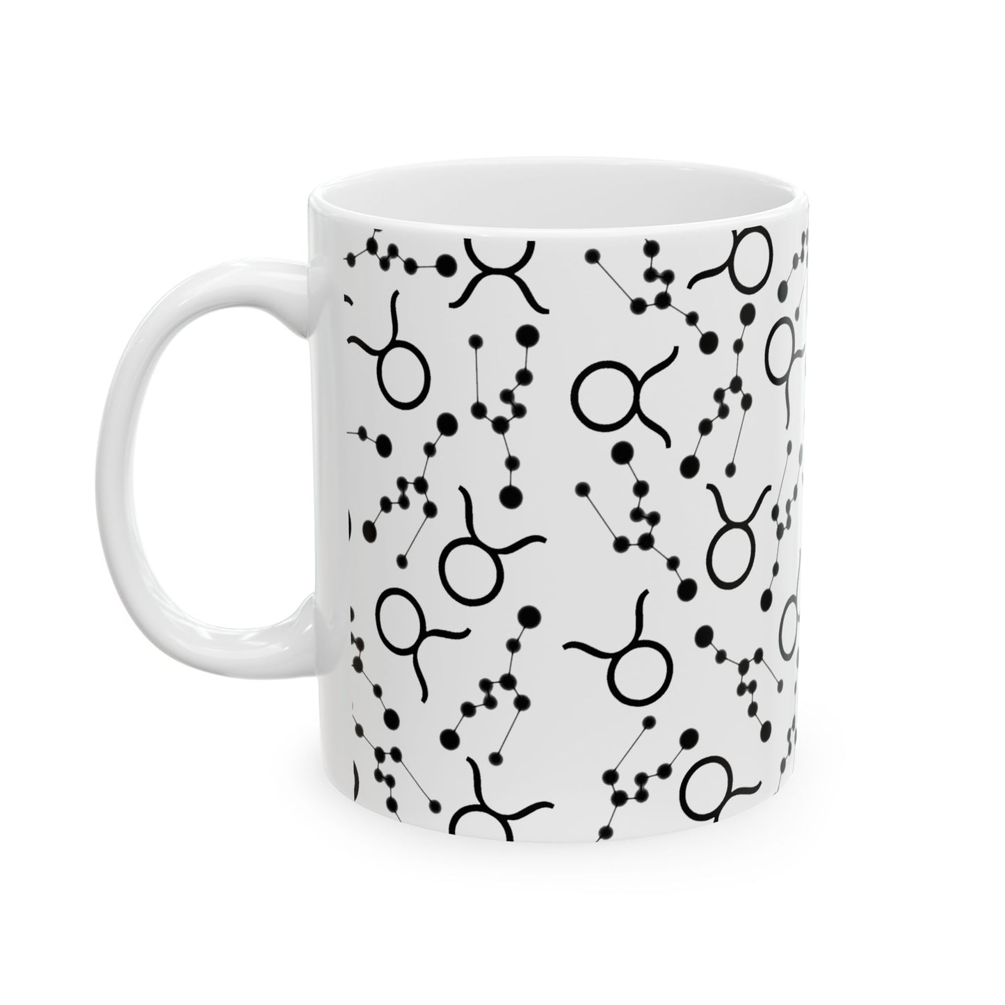 Ceramic Mug, (11oz, 15oz), Ceramic Coffee Mug, AOP, Constellation & Symbol, Taurus Zodiac Design