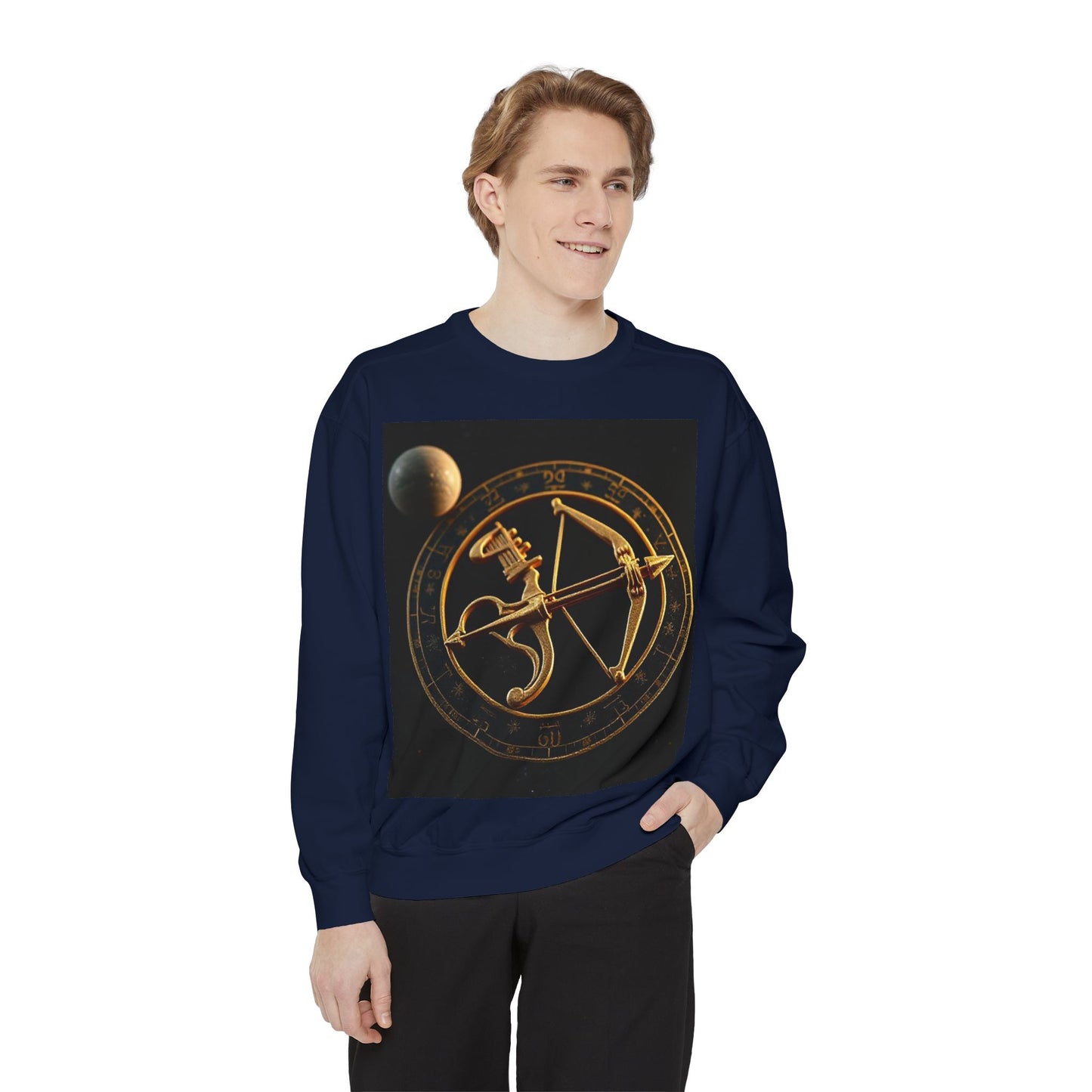 Garment-Dyed Sweatshirt, Unisex, Space Symbol Design, Sagittarius