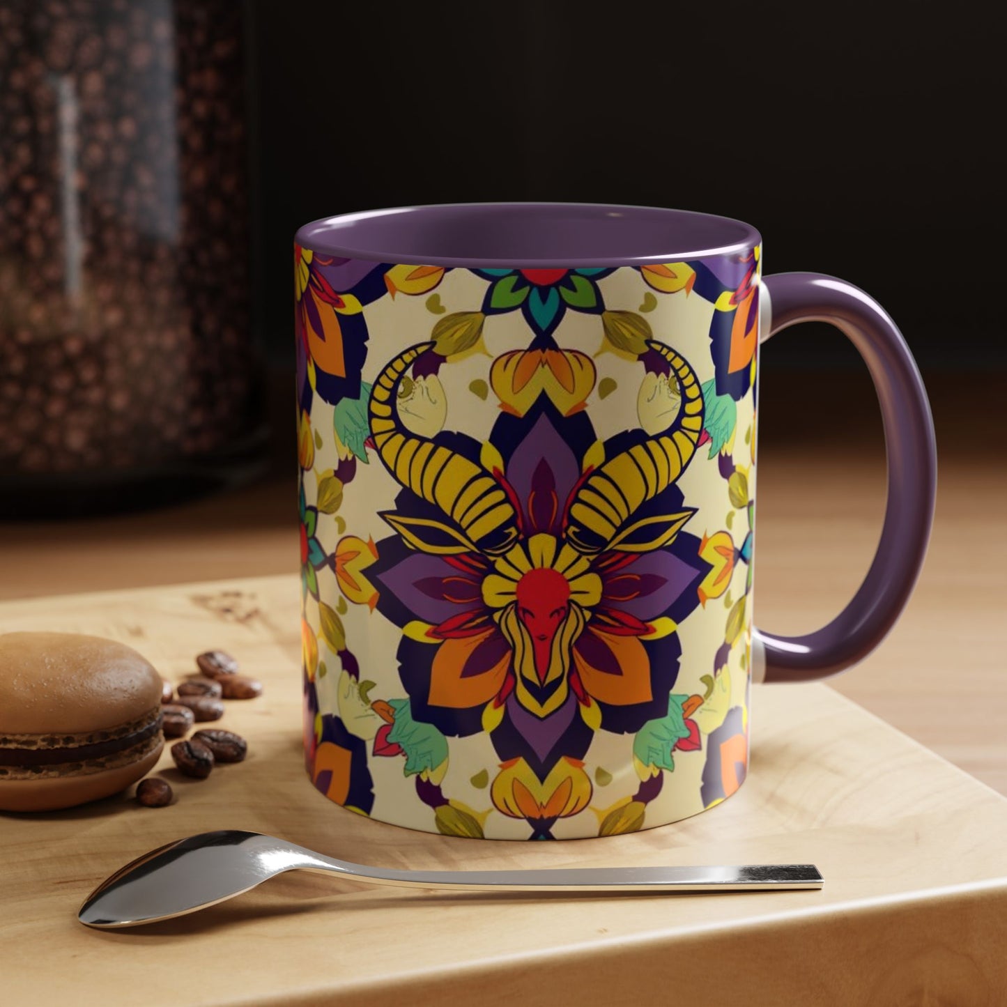 Accent Coffee Mug, Taurus, Zodiac v3. Flower Pattern, (11, 15oz)