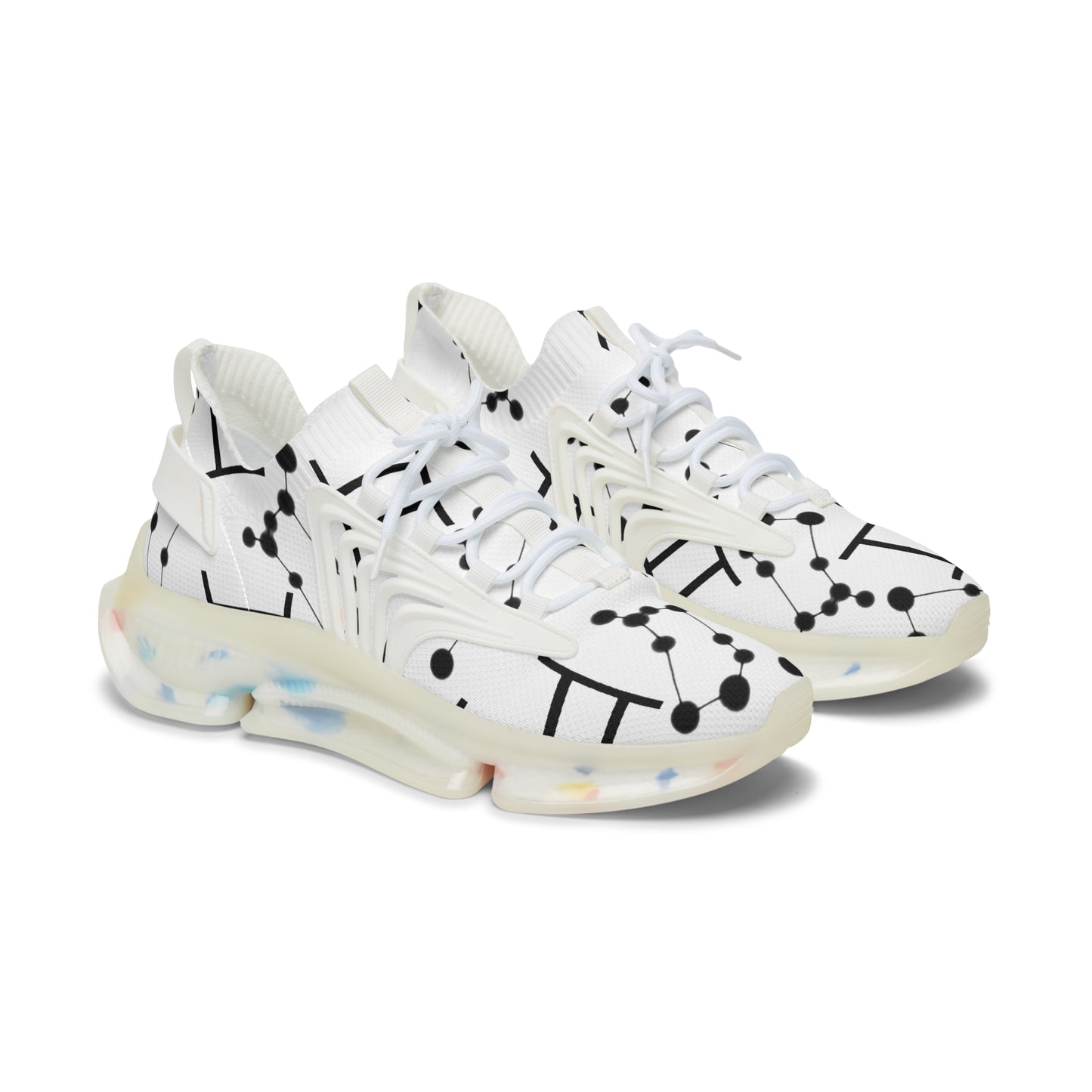 Women's Mesh Sneakers, Constellation & Symbol, Gemini Zodiac Sign, AOP