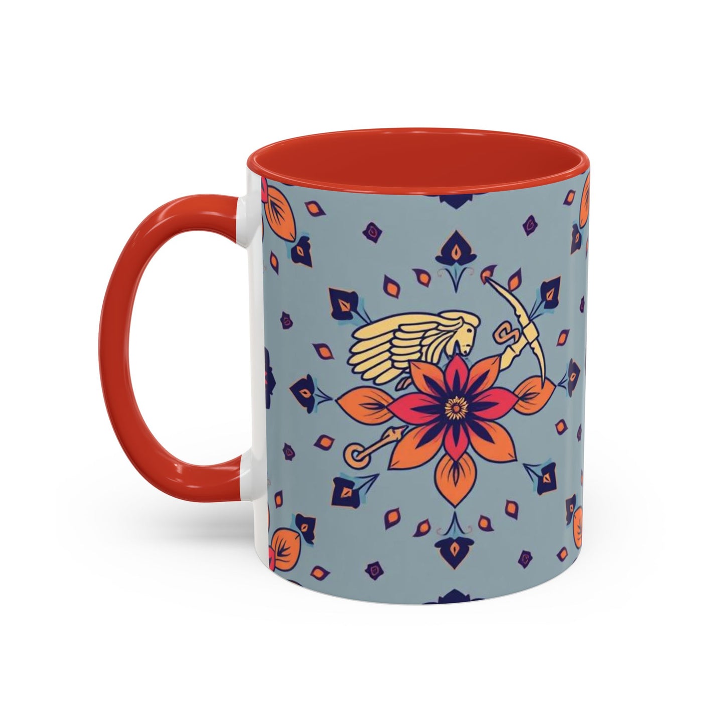 Accent Coffee Mug, Sagittarius, Zodiac v3. Flower Pattern, (11, 15oz)