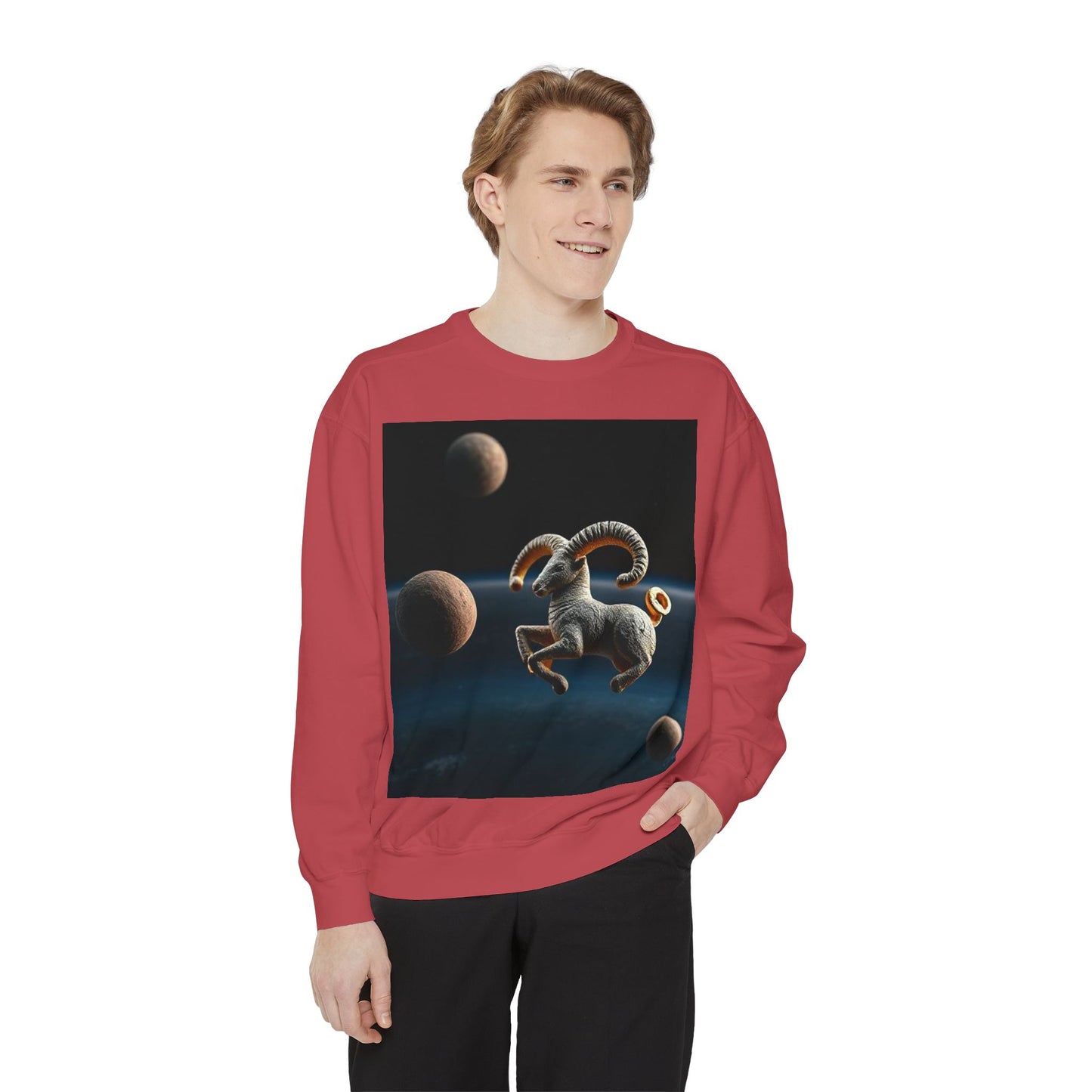 Garment-Dyed Sweatshirt, Unisex, Space Animal Design v1, Aries