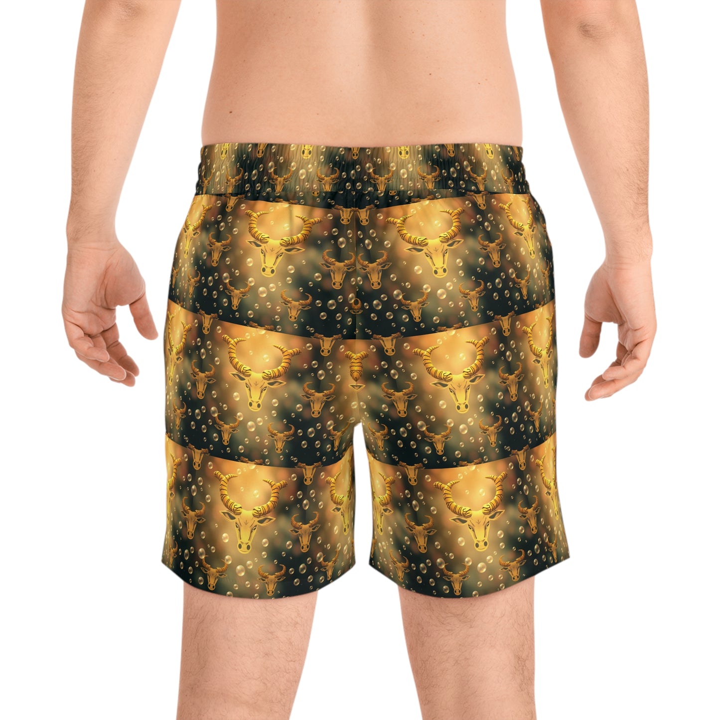 Men's Mid-Length Swim Shorts, (AOP), Taurus, Zodiac v1, Bubble Pattern