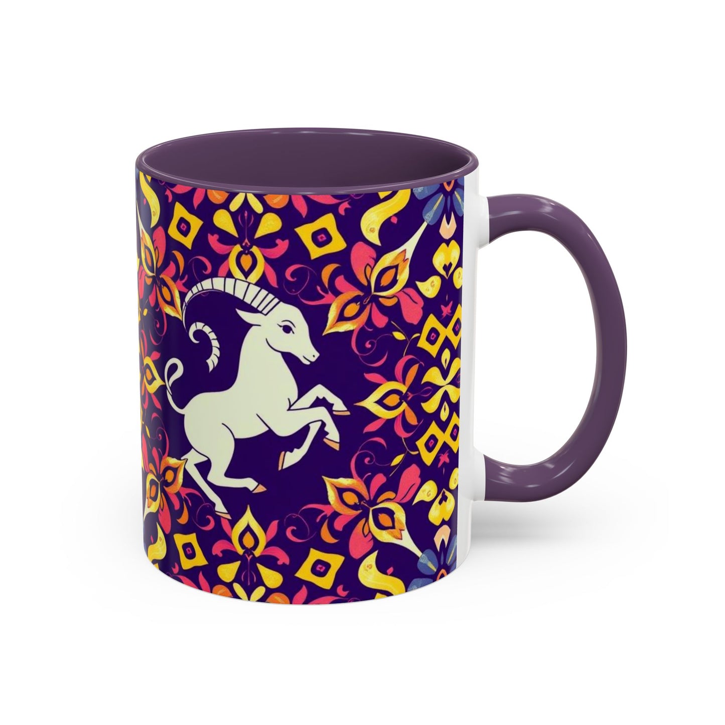 Accent Coffee Mug, Capricorn, Zodiac v1, Flower Pattern, (11, 15oz)