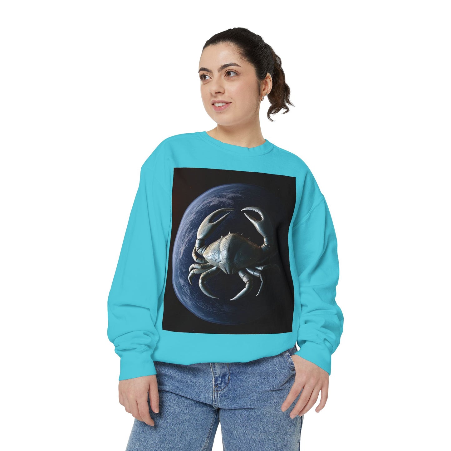 Garment-Dyed Sweatshirt, Unisex, Space Animal Design, Cancer