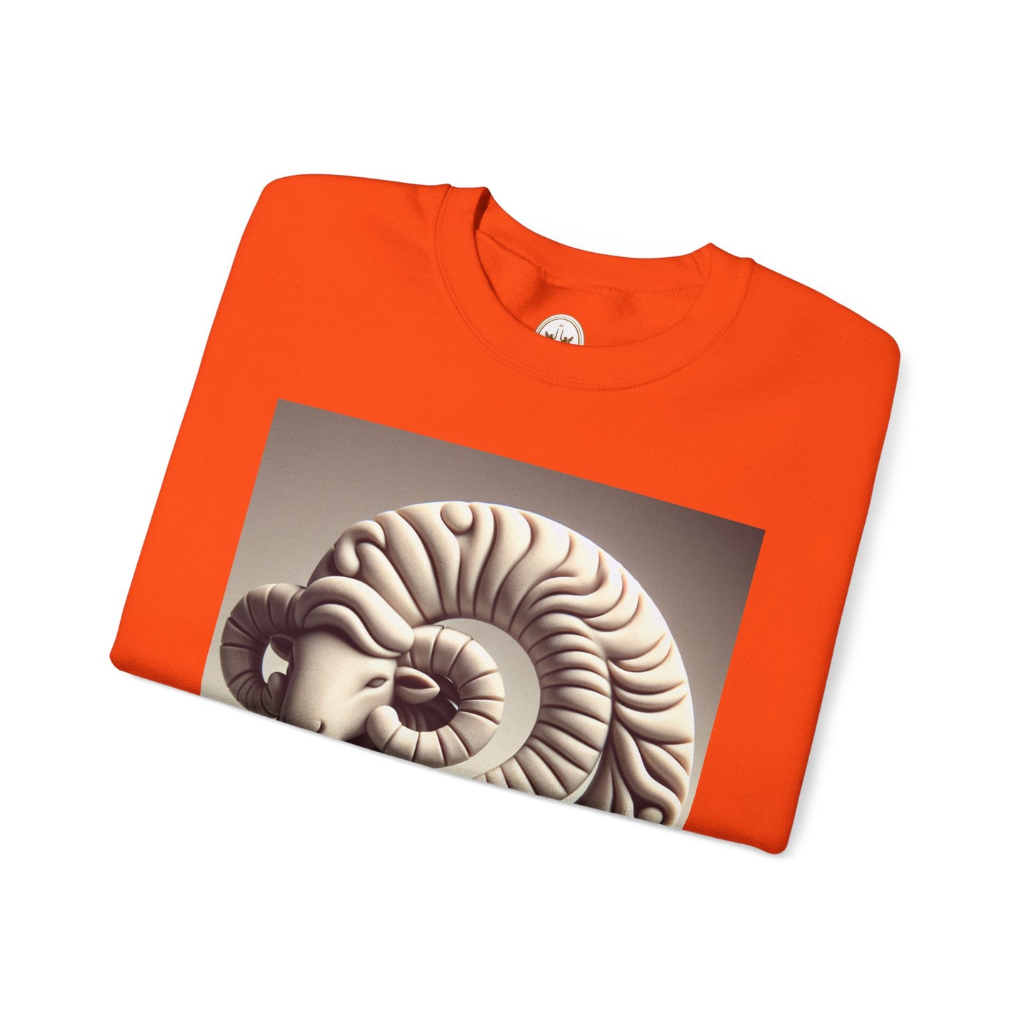 Unisex Heavy Blend™ Crewneck Sweatshirt, Round Statue, Aries Zodiac Design