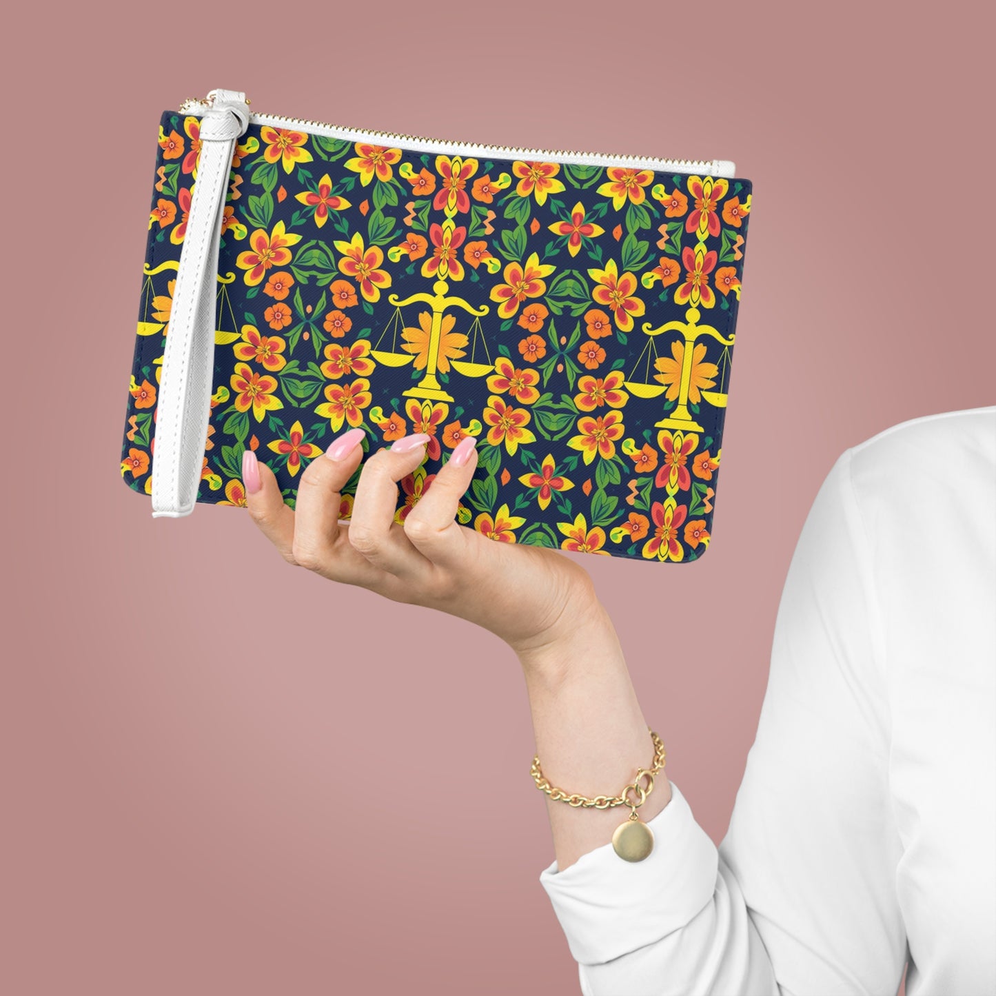 Clutch Bag, Libra, Zodiac v2 Flower Pattern