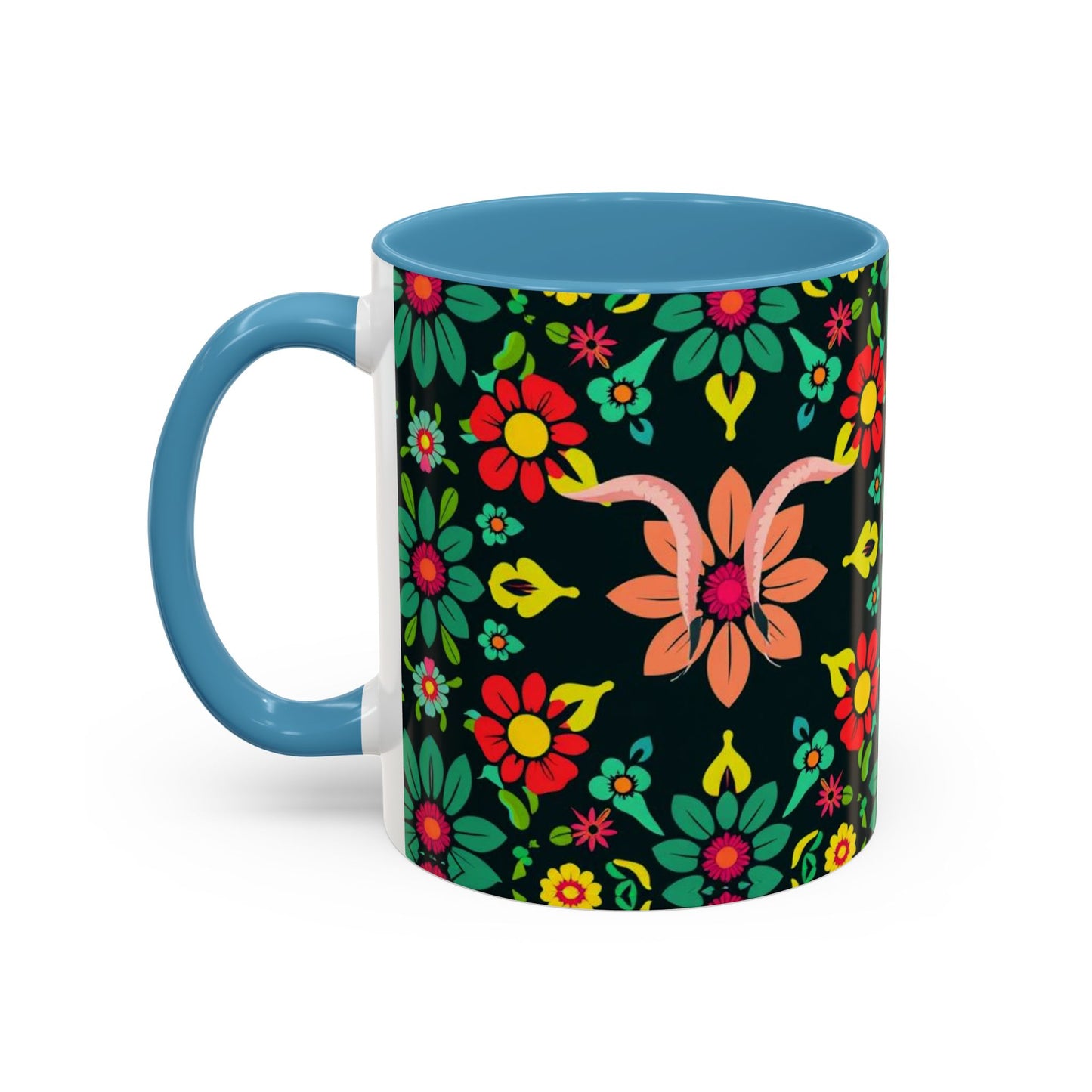 Accent Coffee Mug, Aquarius, Zodiac v4, Flower Pattern, (11, 15oz)