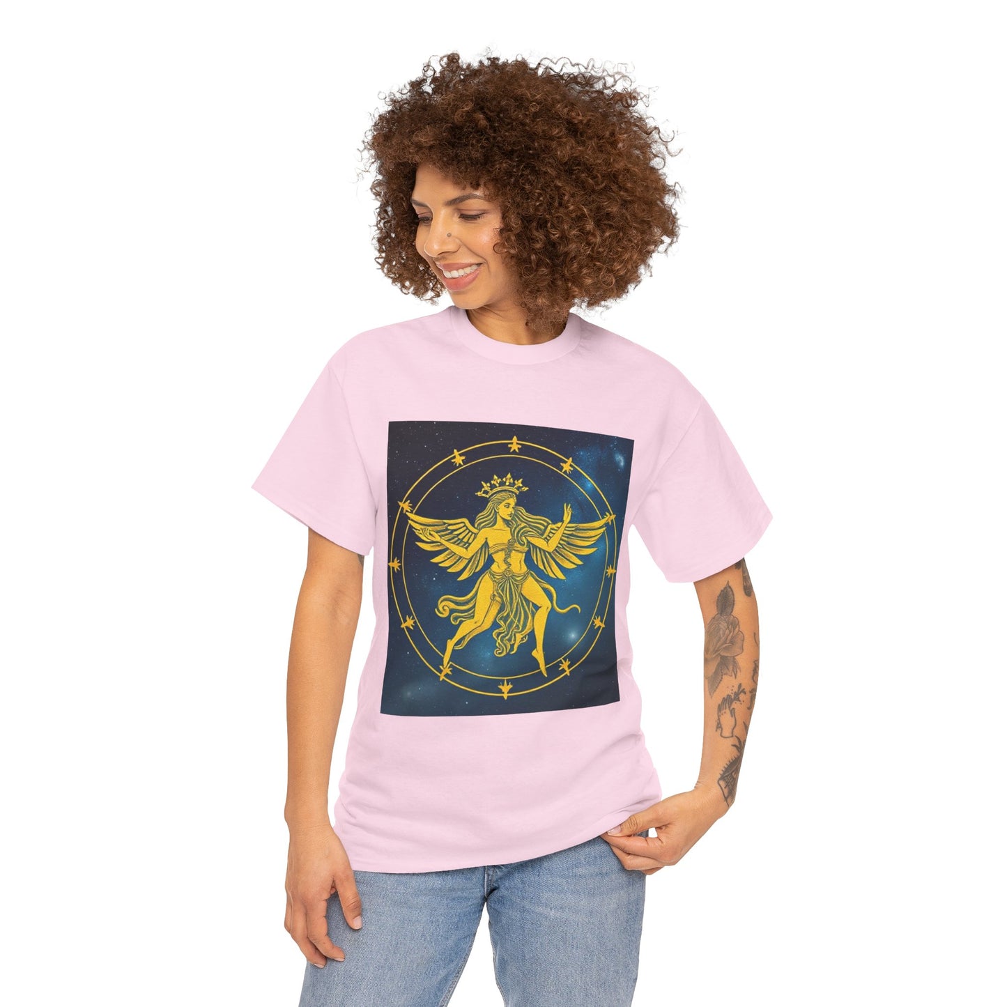 Unisex Heavy Cotton T-Shirt, Twin Angel v3, Gemini Zodiac Design
