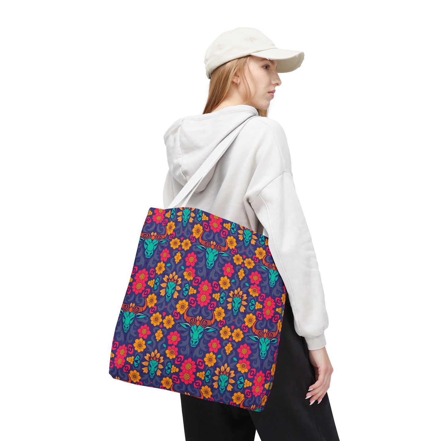 Tote Bag, (AOP), Taurus, Zodiac v1, Flower Pattern