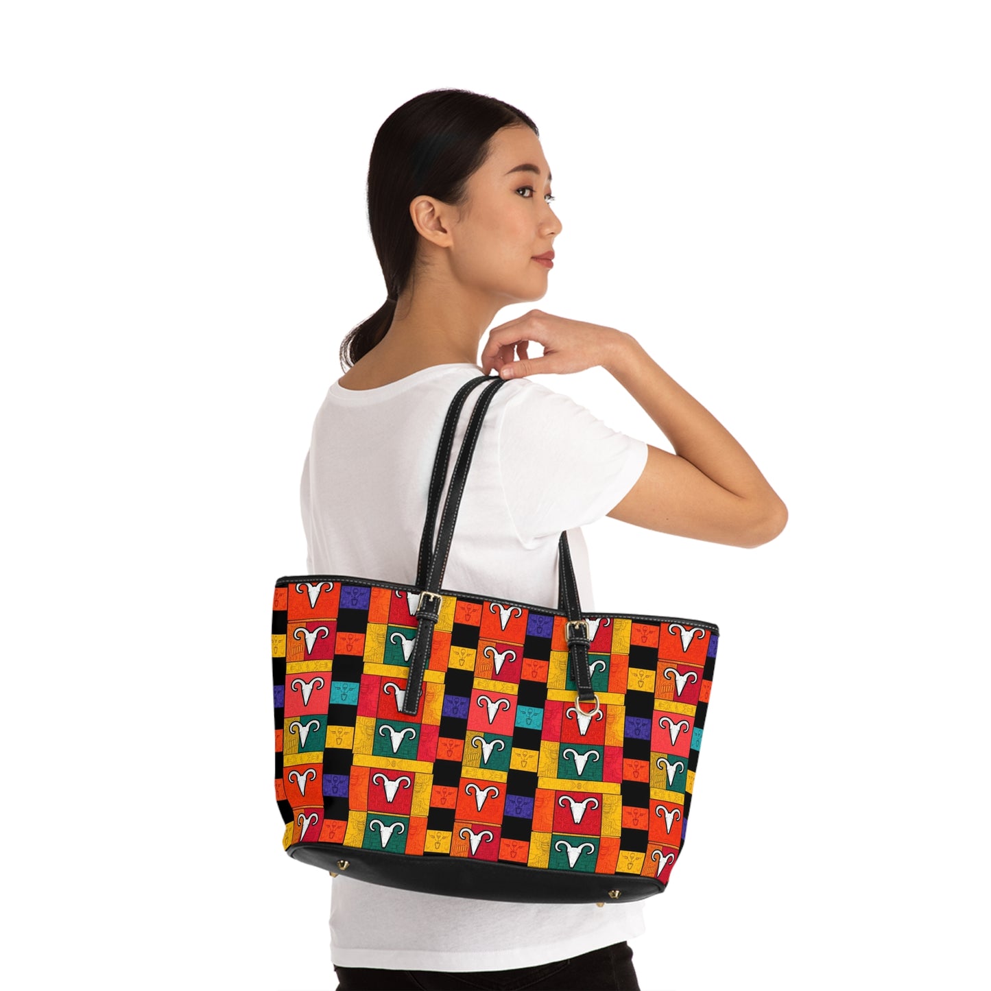 Leather Shoulder Bag, Aries, Zodiac v1, Shapes Pattern