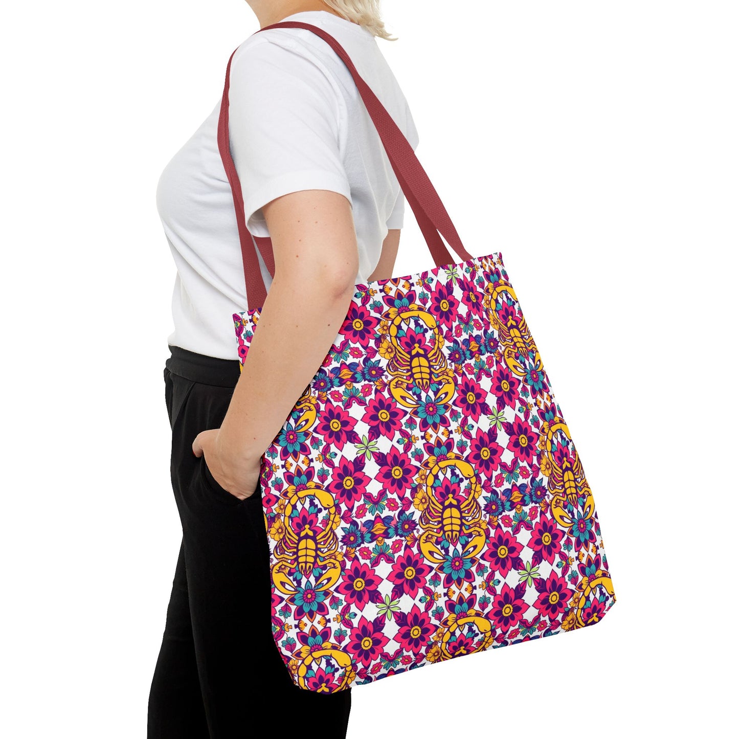 Tote Bag (AOP), Scorpio, Zodiac v1, Flower Pattern