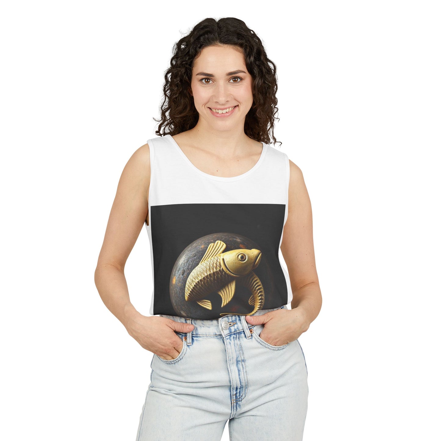 Unisex Garment-Dyed, Tank Top, Pisces Design, Space Animal v1, 100% US cotton