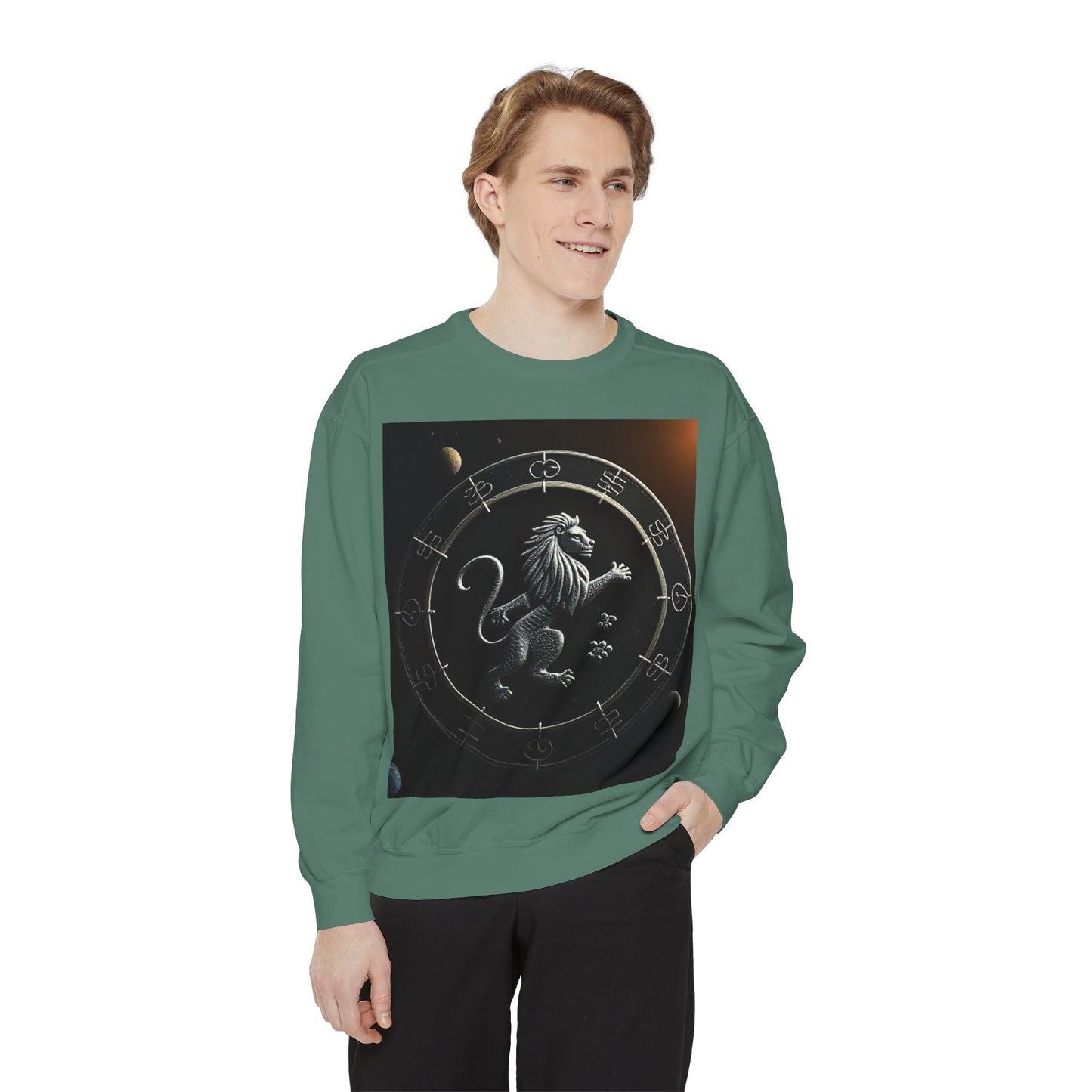 Garment-Dyed Sweatshirt, Unisex, Space Animal Design, Leo
