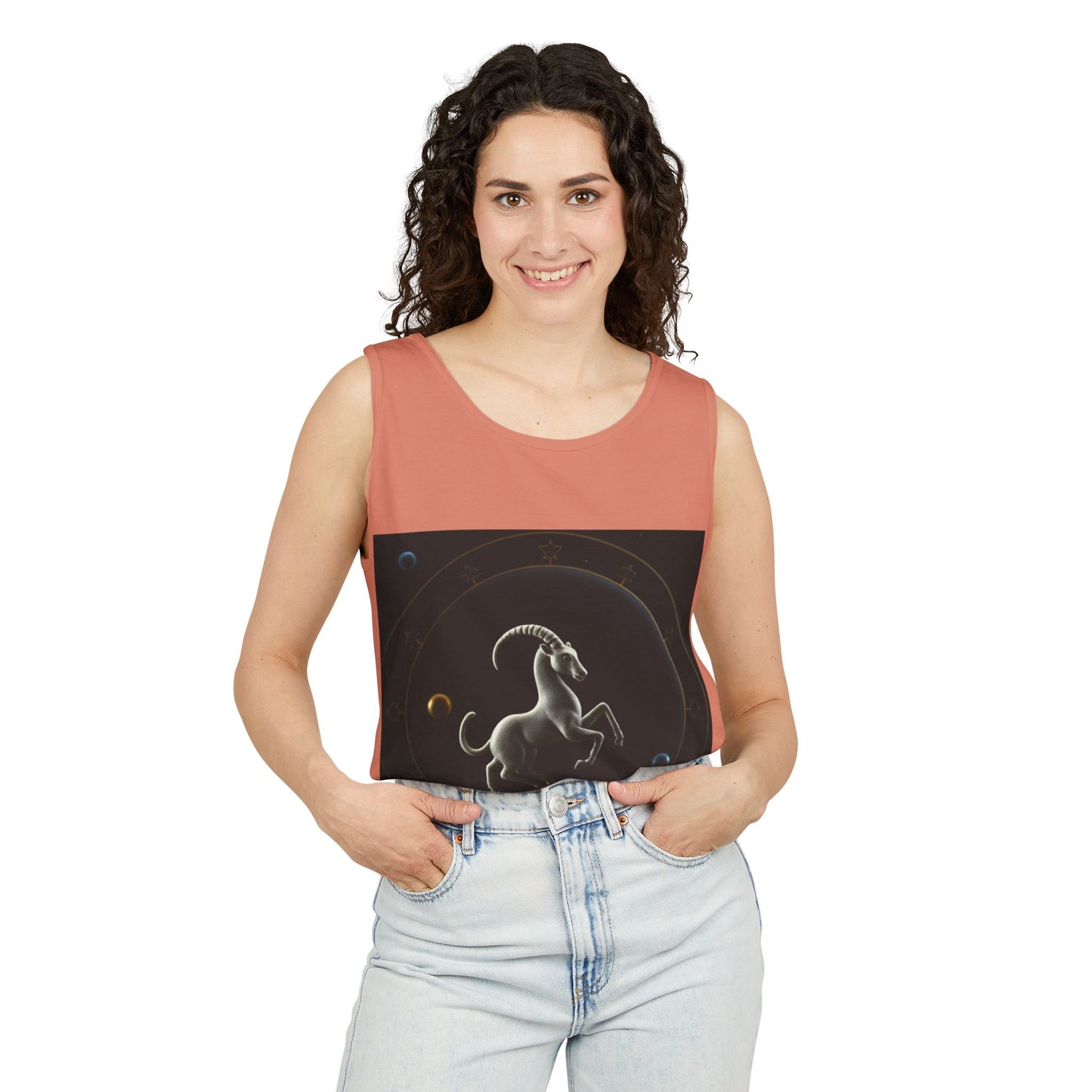 Unisex Garment-Dyed, Tank Top, Capricorn Design, Space Animal v1, 100% US cotton