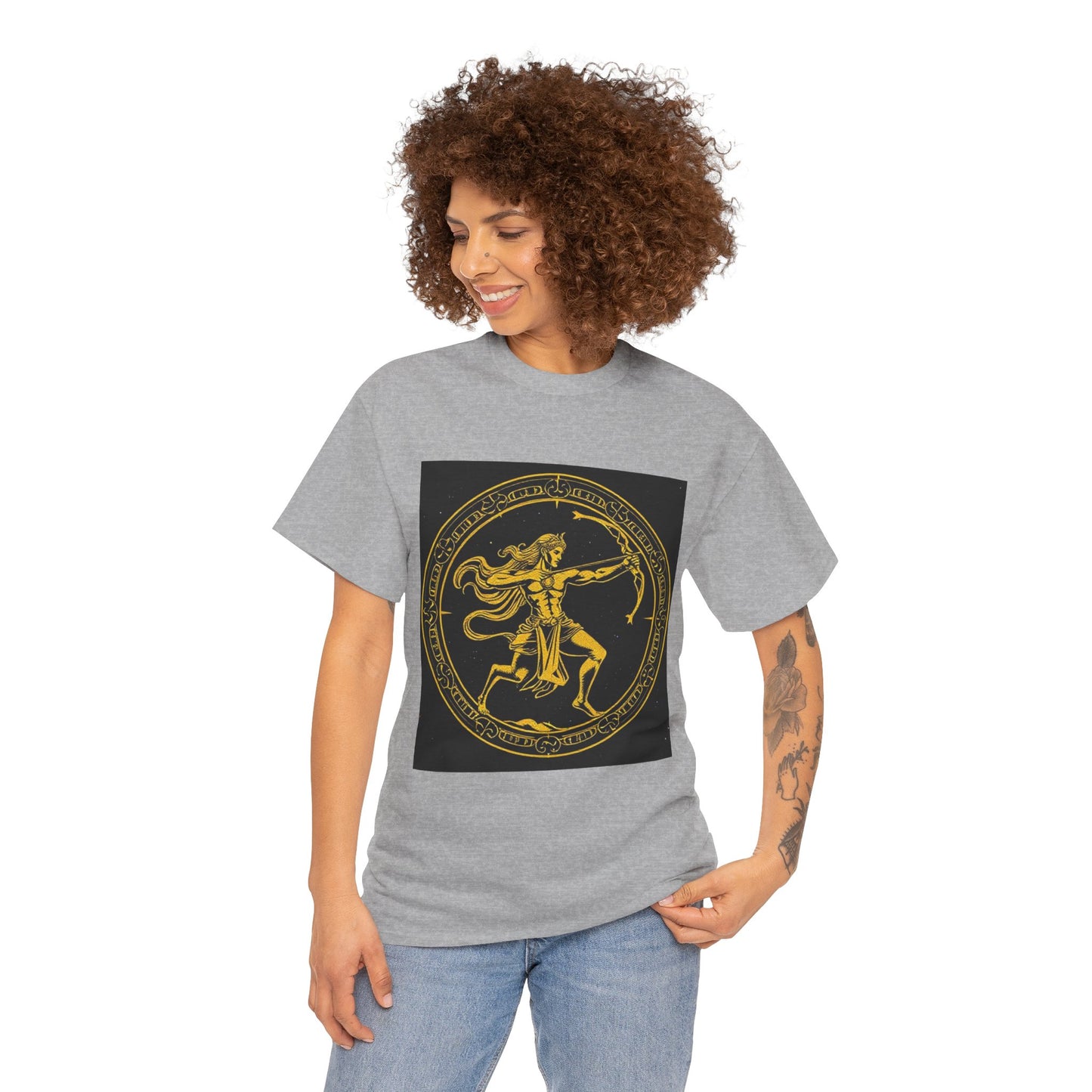 Unisex Heavy Cotton T-Shirt, Mythical Faun/Satyr v1, Sagittarius Zodiac Design