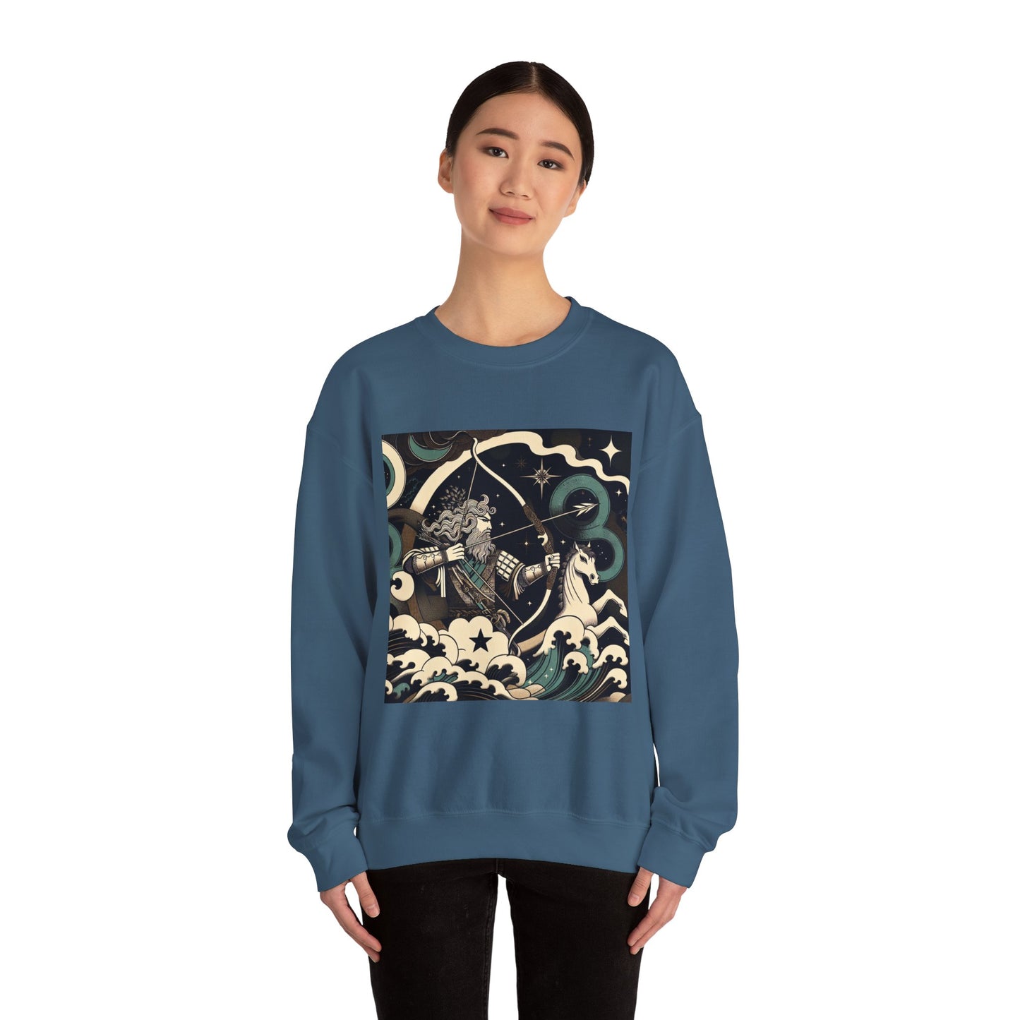 Unisex Heavy Blend™ Crewneck Sweatshirt, Man With Arrow Sagittarius Zodiac Design