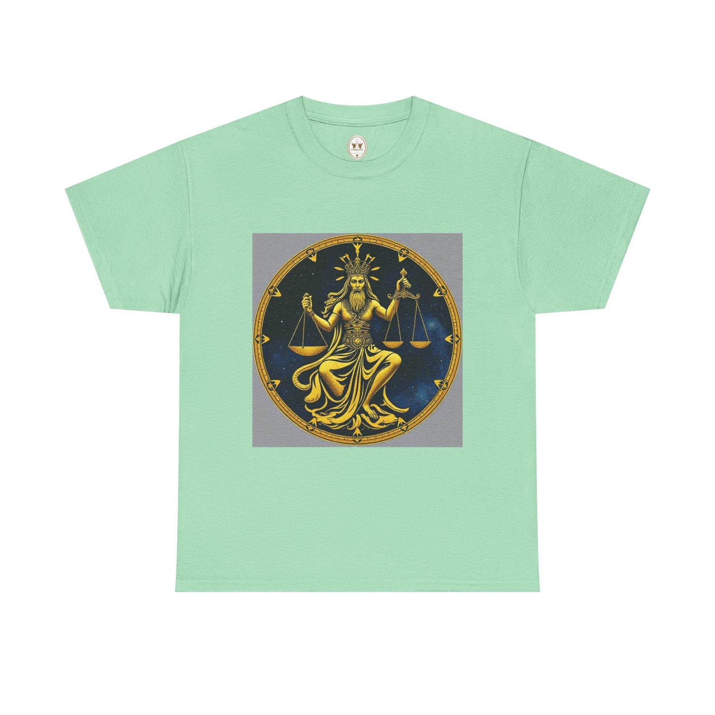 Unisex Heavy Cotton T-Shirt, Gold v1, Libra God, Zodiac Design