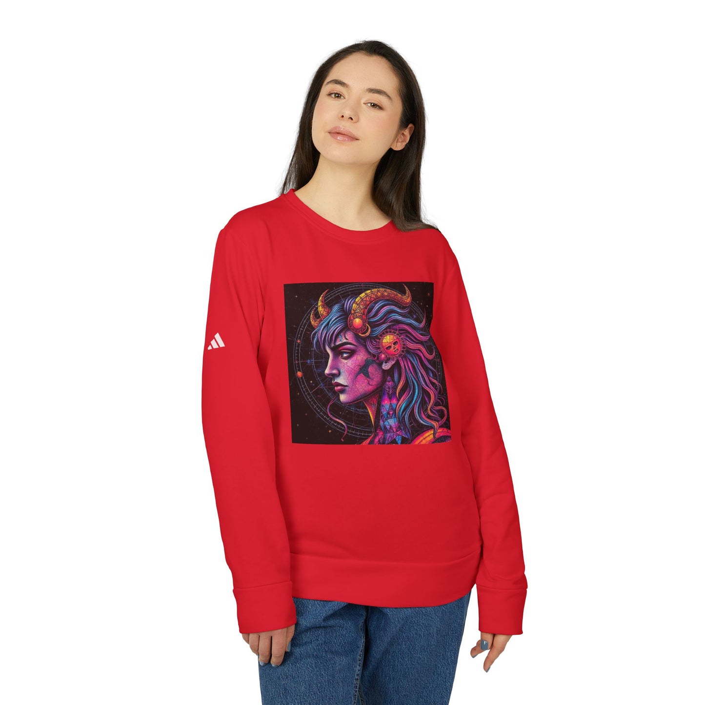 Adidas, Unisex Fleece Crewneck Sweatshirt, Virgo, Pop Art, Zodiac