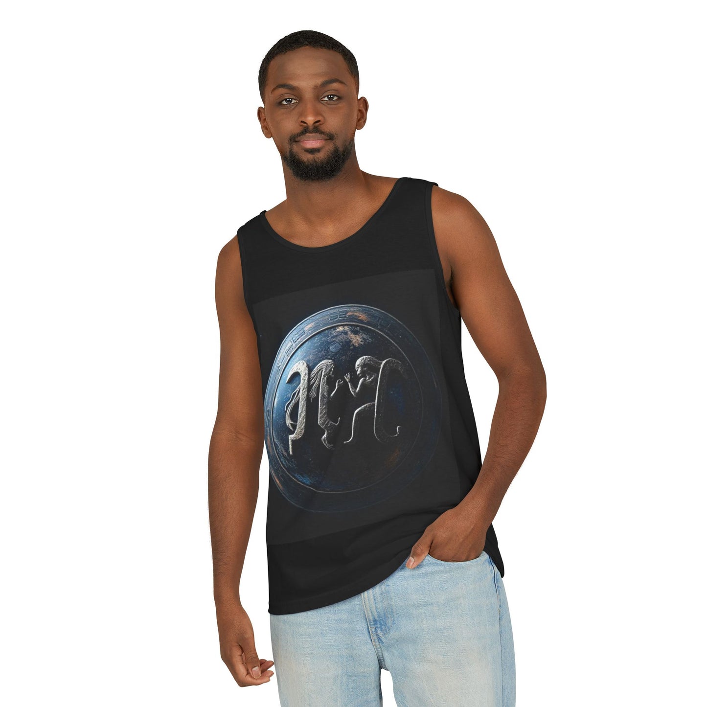 Unisex Garment-Dyed, Tank Top, Gemini Design, Space Symbol , 100% US cotton