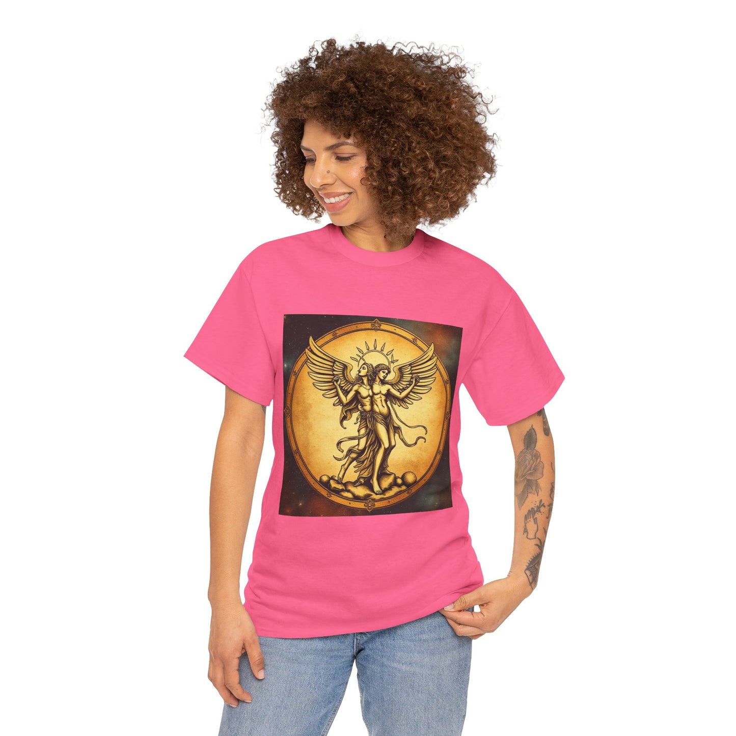 Unisex Heavy Cotton T-Shirt, Angel Twin, Gemini Zodiac Design