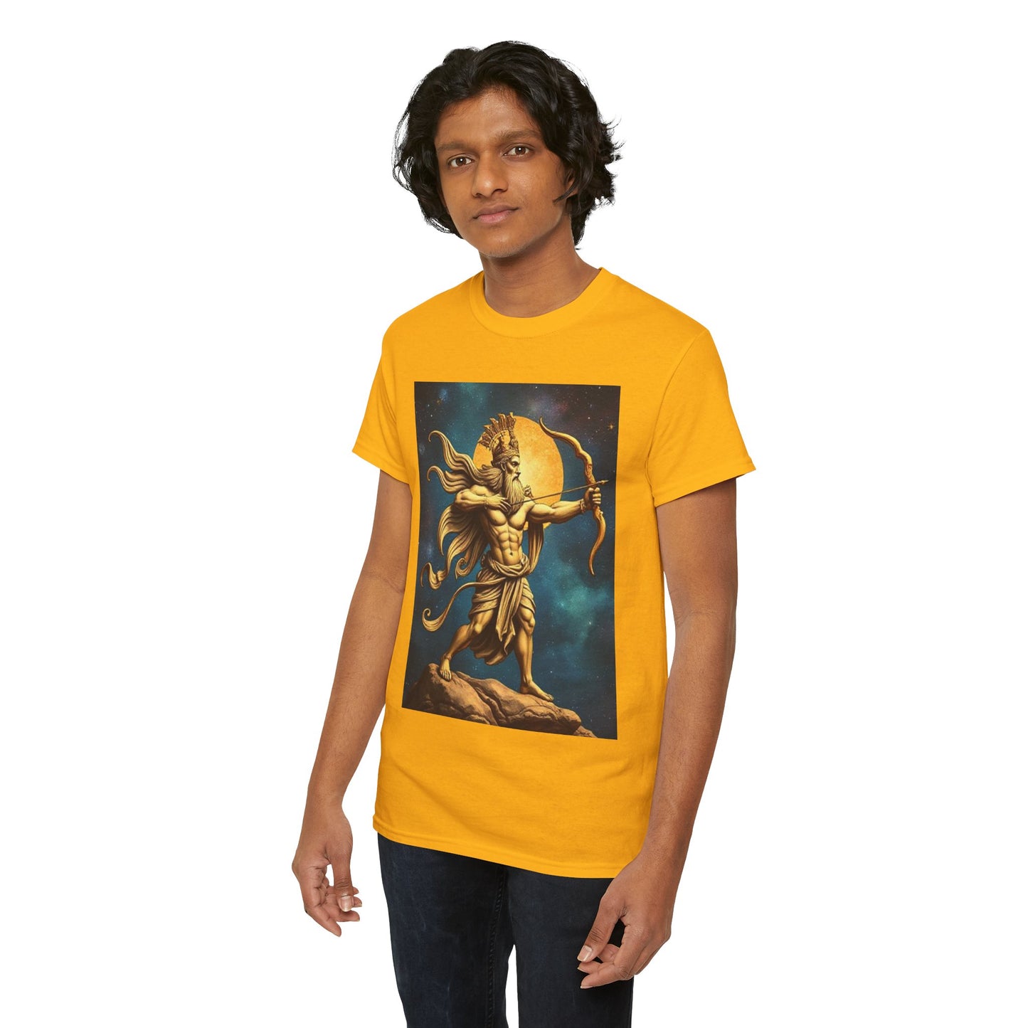 Unisex Heavy Cotton T-Shirt, Midnight Arrow v1, Sagittarius Zodiac Design