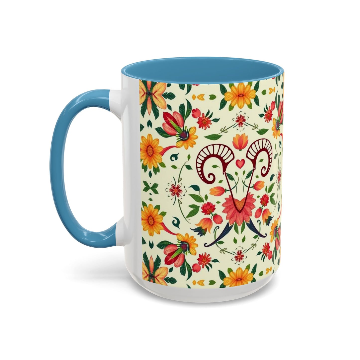 Accent Coffee Mug, Aries, Zodiac, Flower Pattern, (11, 15oz)