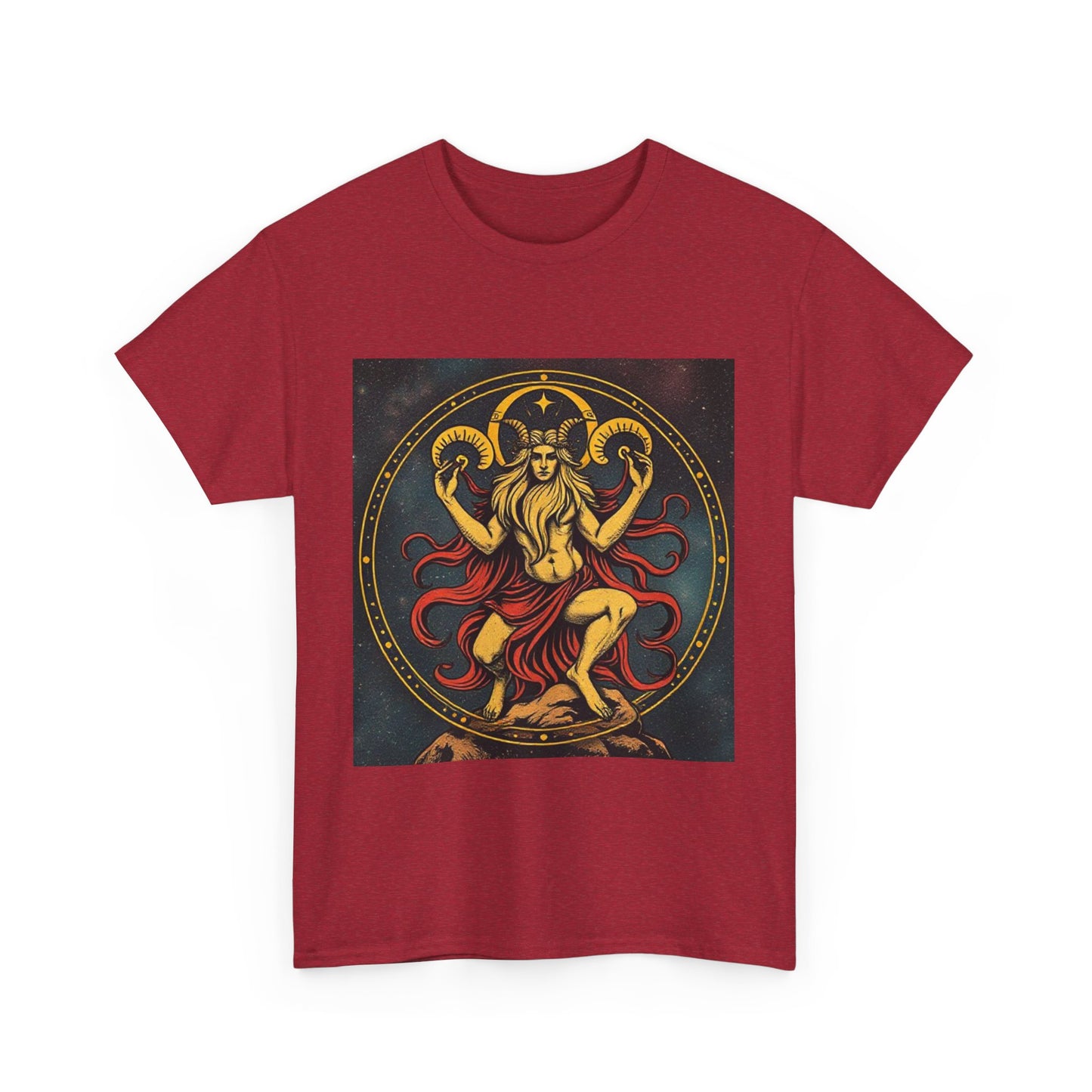 Unisex Heavy Cotton T-Shirt, Aries God 3v, Zodiac Design