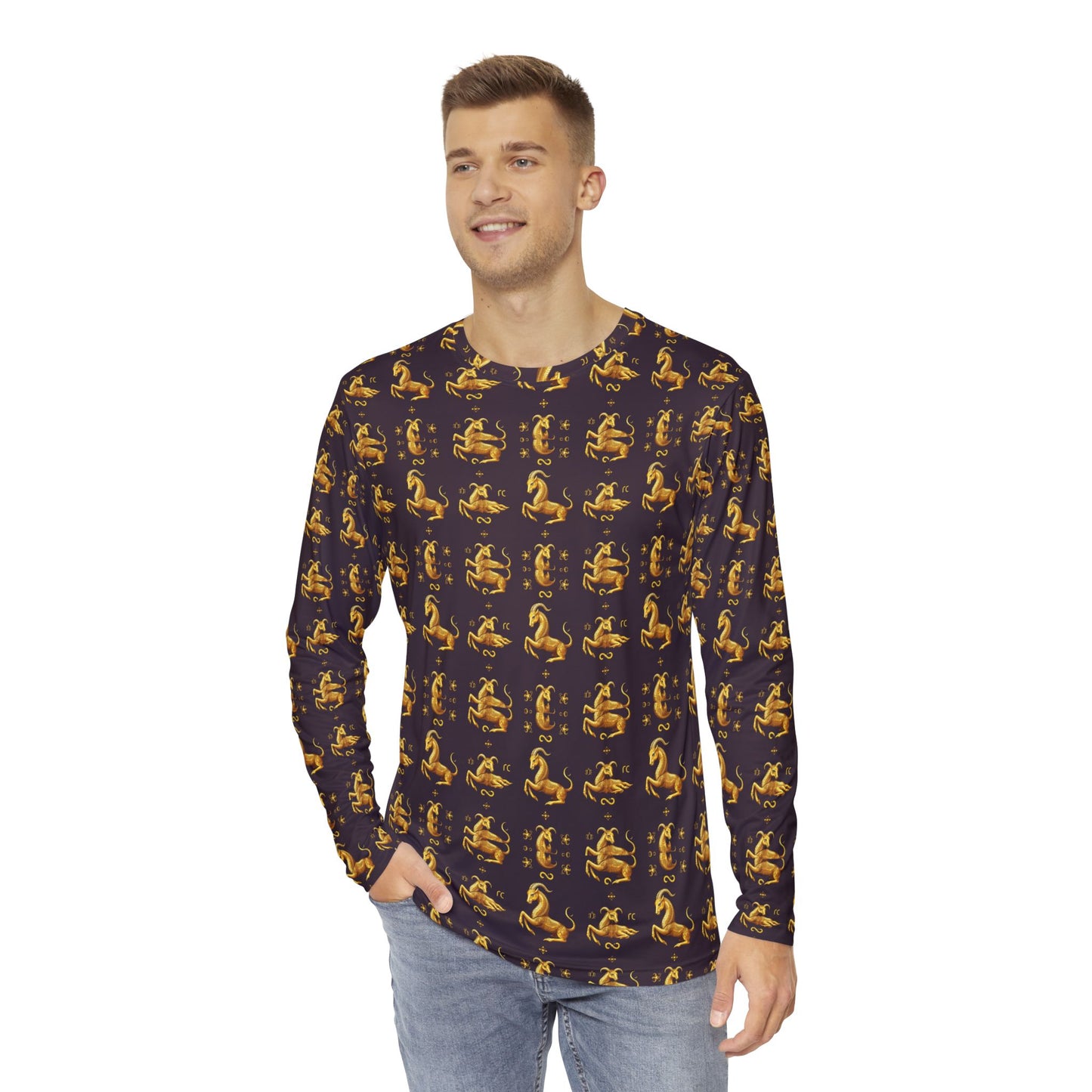 Men's Long Sleeve Shirt, (AOP), Capricorn, Zodiac v3, Pattern