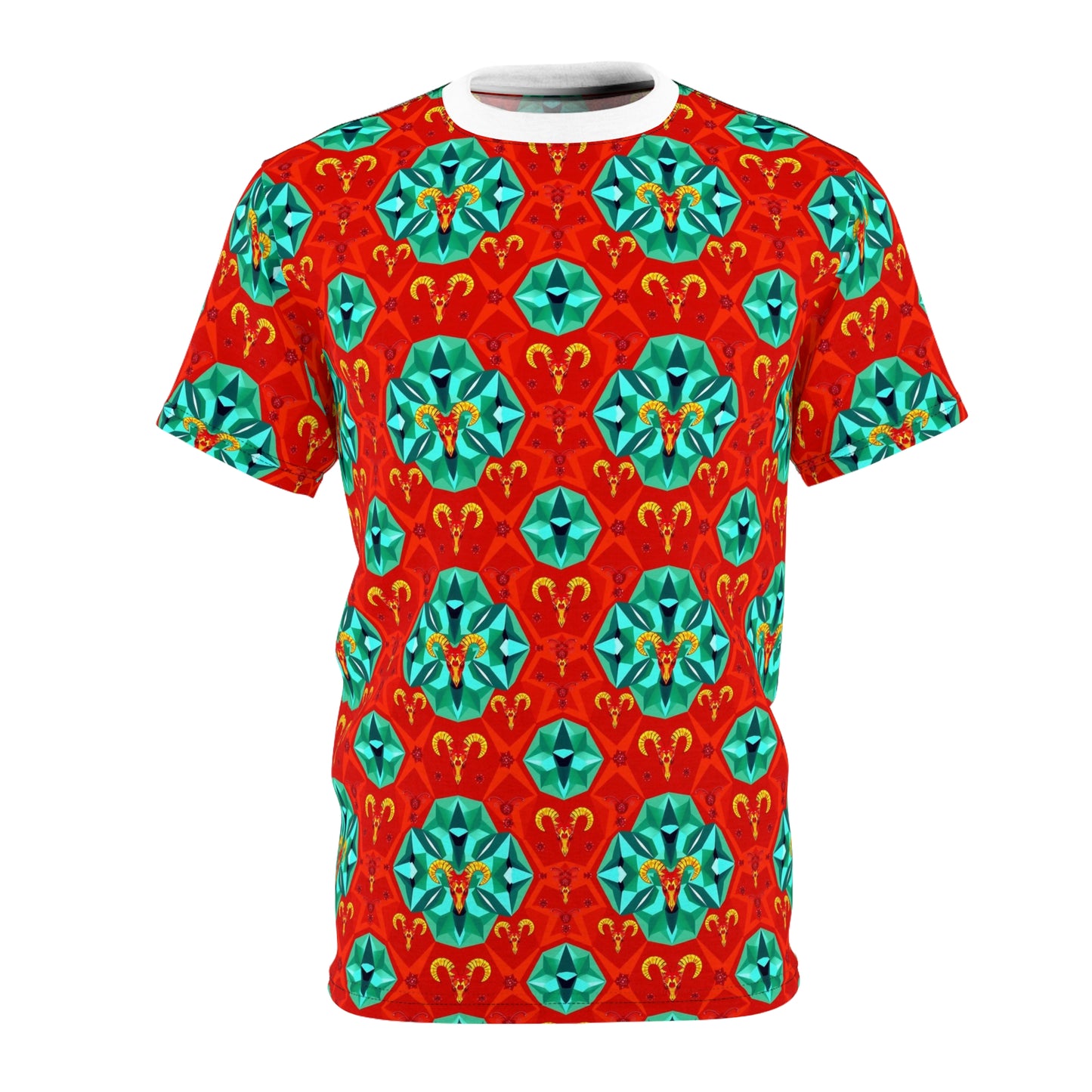 Unisex Cut & Sew T-Shirt, (AOP), Aries, Zodiac v2, Jewels Pattern
