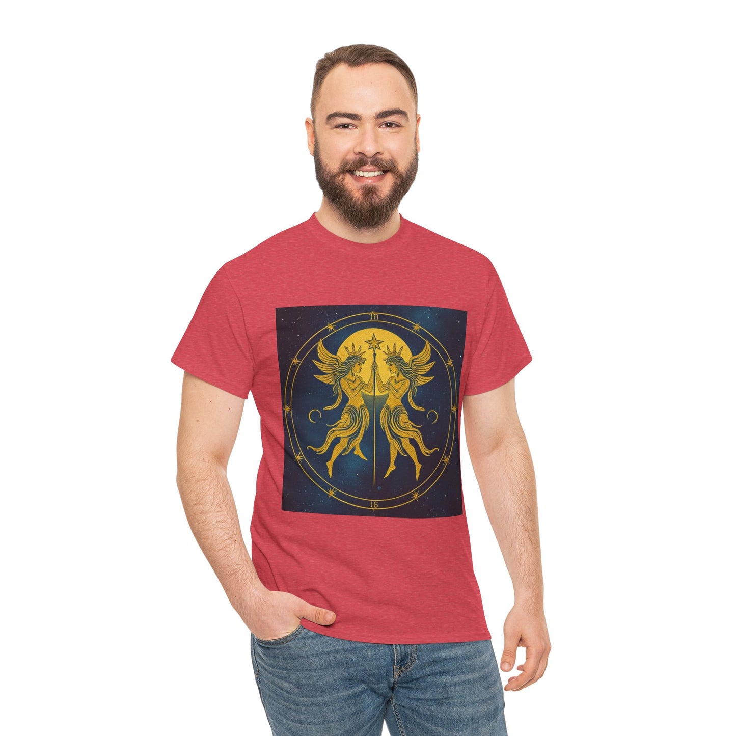 Unisex Heavy Cotton T-Shirt, Space Angel Twins v4, Gemini Zodiac Design