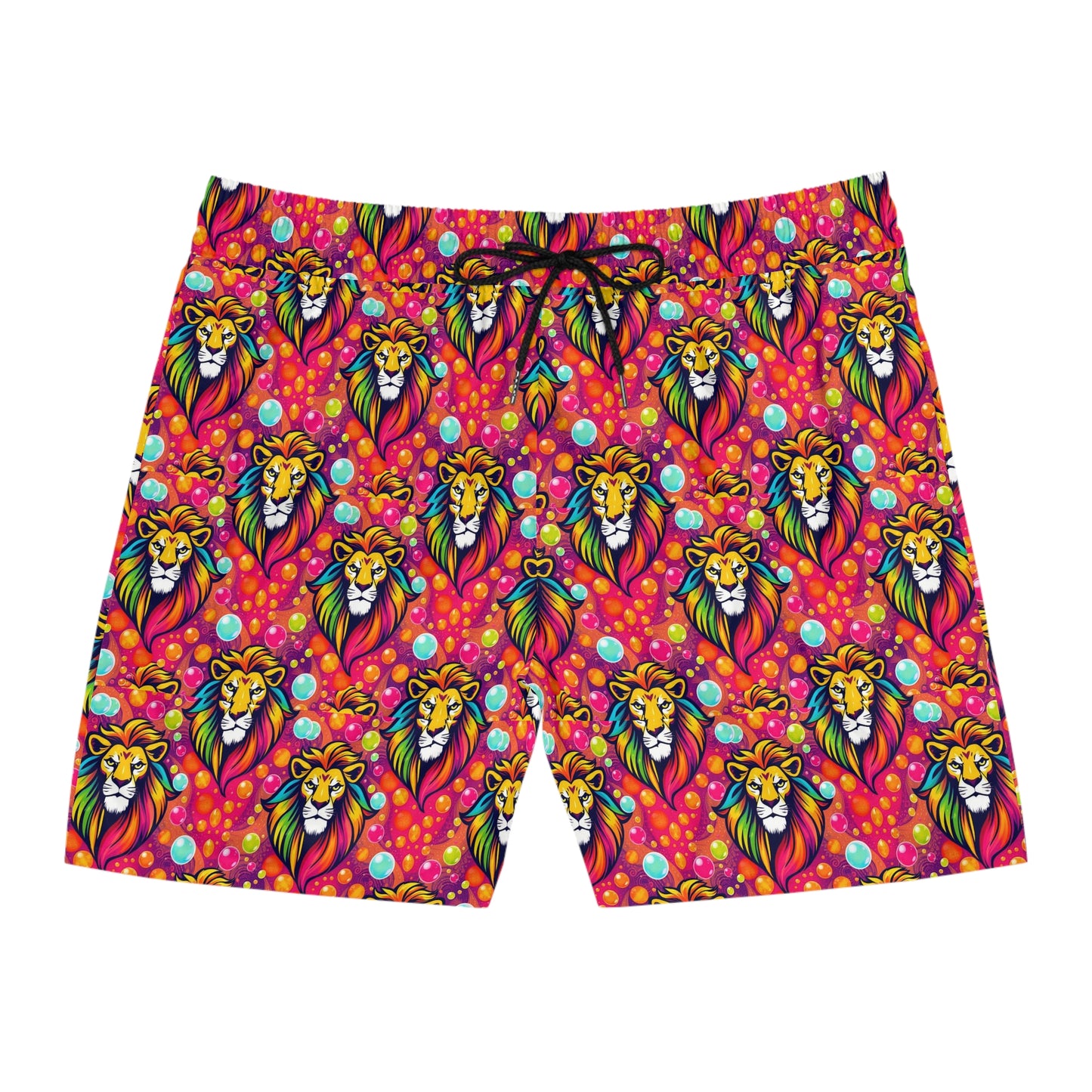 Men's Mid-Length Swim Shorts, (AOP), Leo, Zodiac, Bubble Pattern