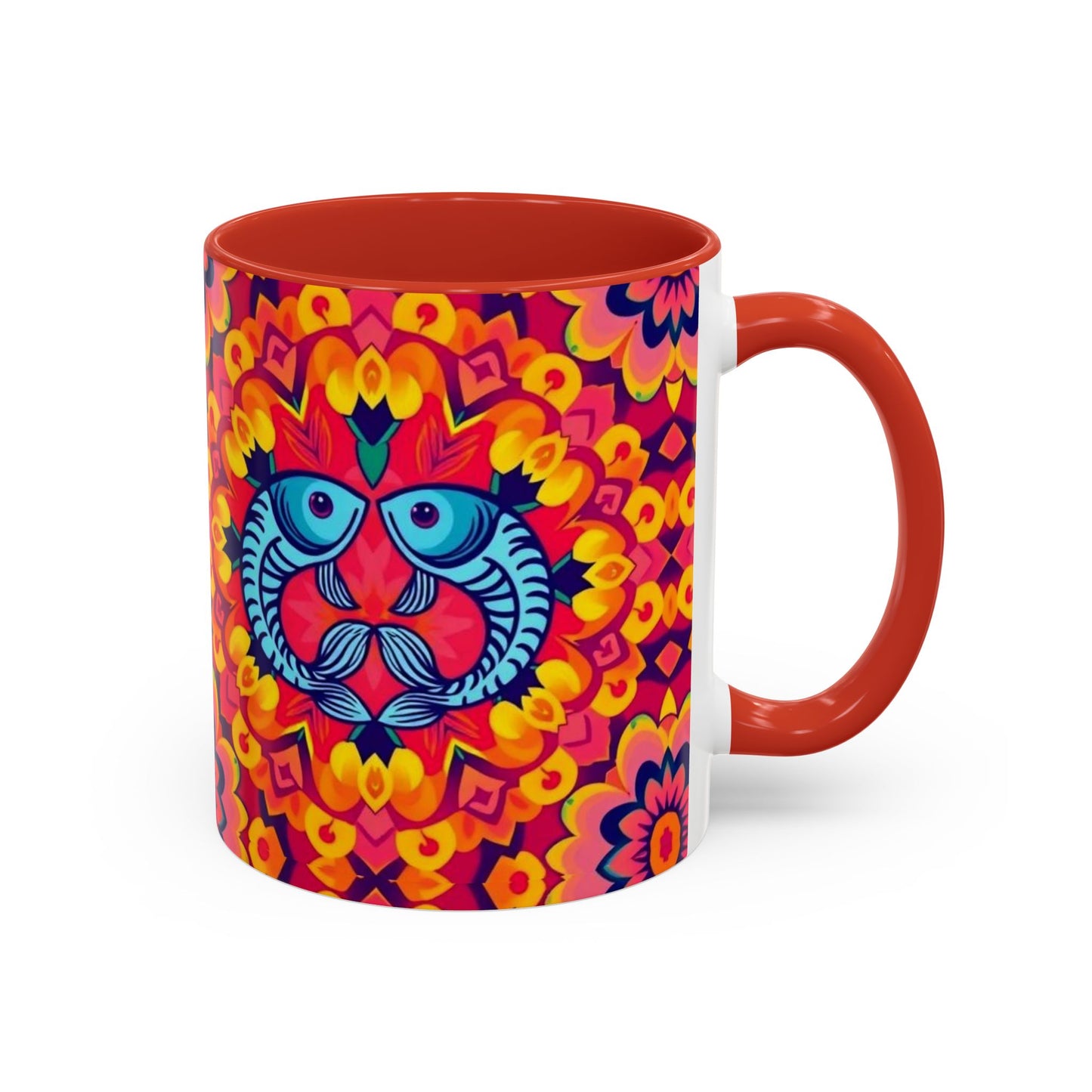 Accent Coffee Mug, Pisces, Zodiac v1, Flower Pattern, (11, 15oz)