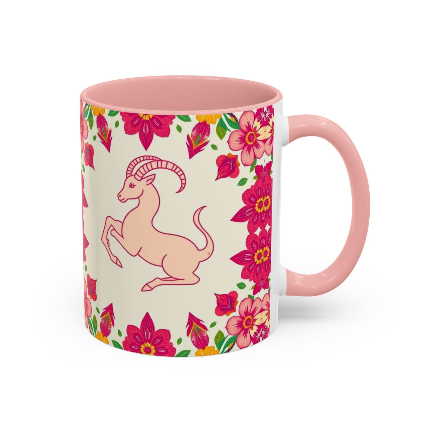 Accent Coffee Mug, Capricorn, Zodiac v2, Flower Pattern, (11, 15oz)