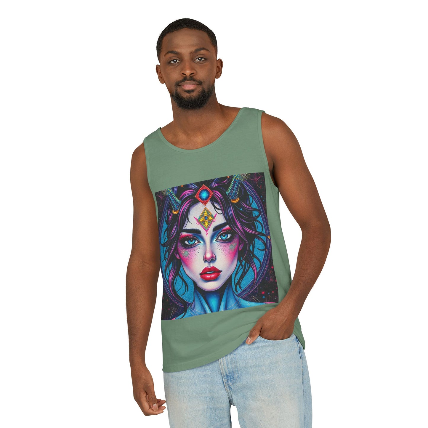 Unisex Garment-Dyed, Tank Top, Aquarius Design, Pop Art, 100% Ringspun US cotton