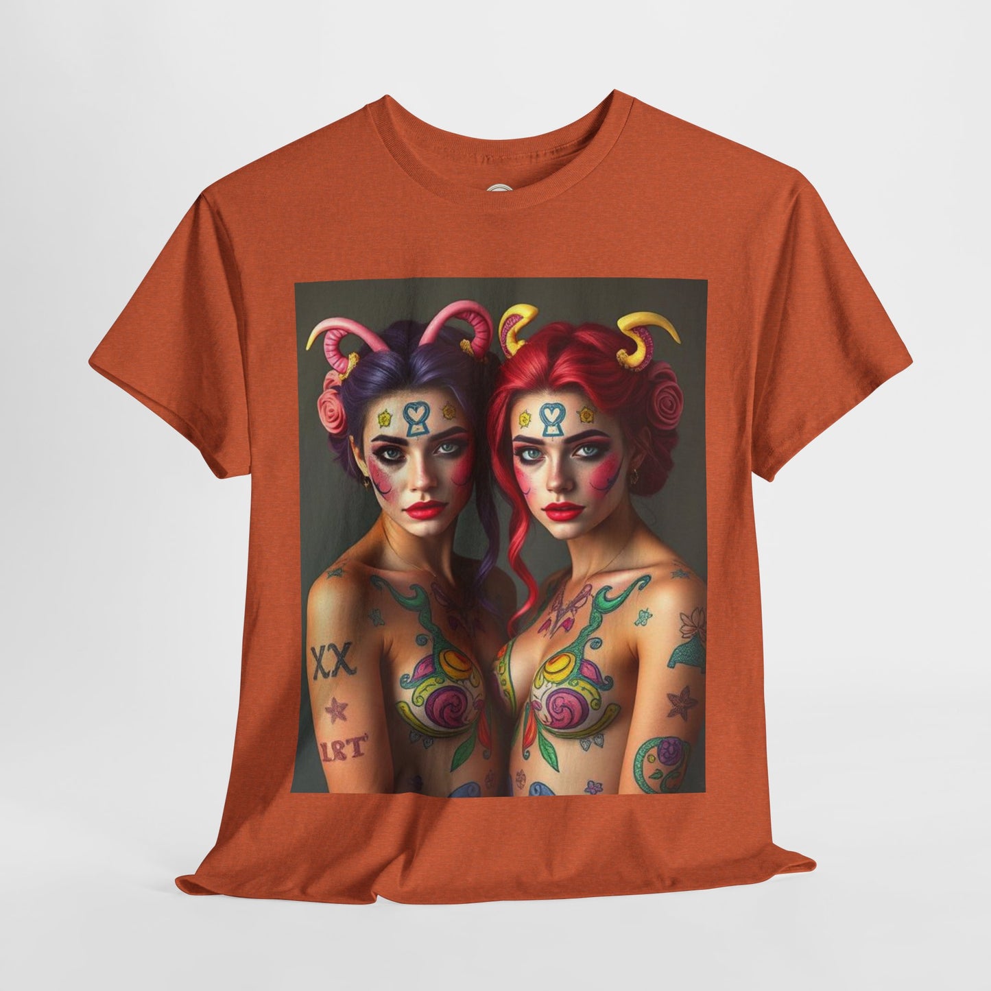 Unisex Heavy Cotton T-Shirt, Gemini, Zodiac v3, Sexy Art