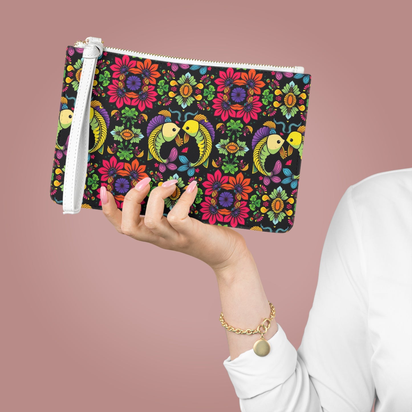 Clutch Bag, Pisces, Zodiac, Flower Pattern