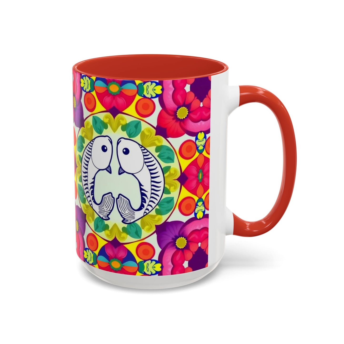 Accent Coffee Mug, Pisces, Zodiac v4, Flower Pattern, (11, 15oz)